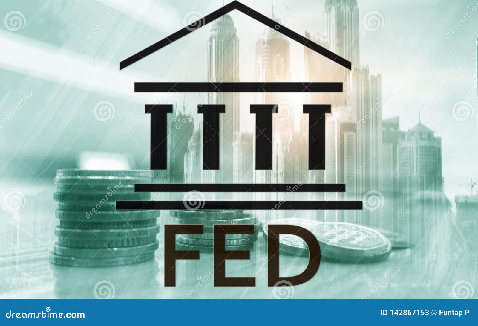 federal reserve system - fed. banking economy concept. double exposure background.