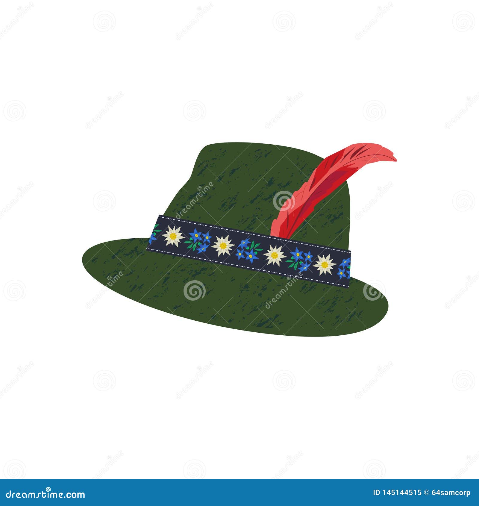 Fedora Felt Hat with Edelweiss on Ribbon and Feather Stock Vector ...