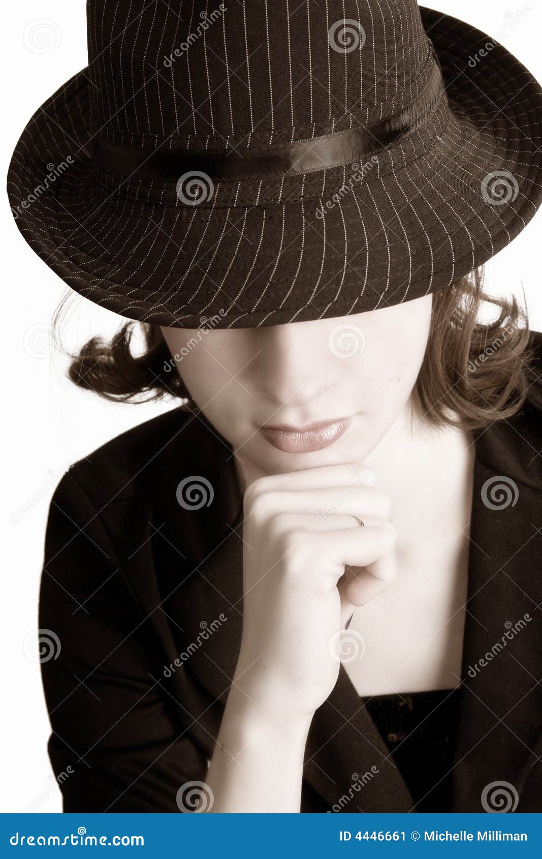 Fedora Girl stock image. Image of young, pinstriped, thinking 4446661