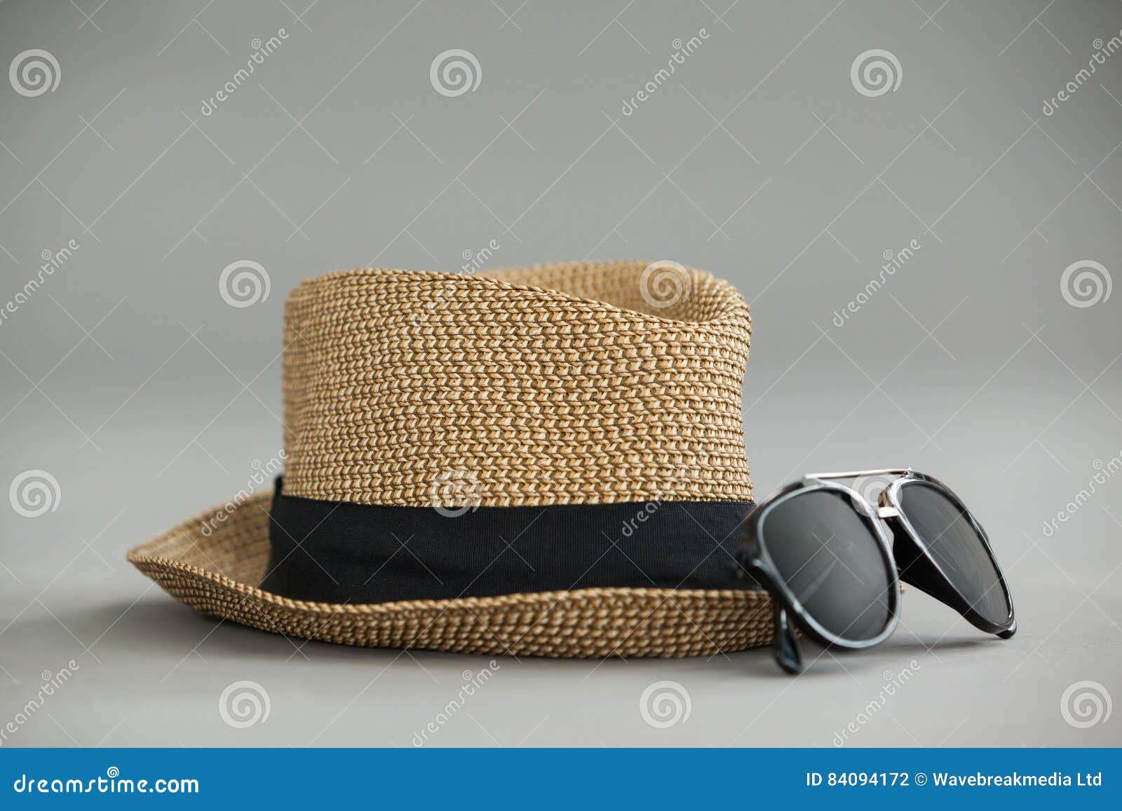 Fedora hat and sunglasses stock photo. Image of grey 84094172