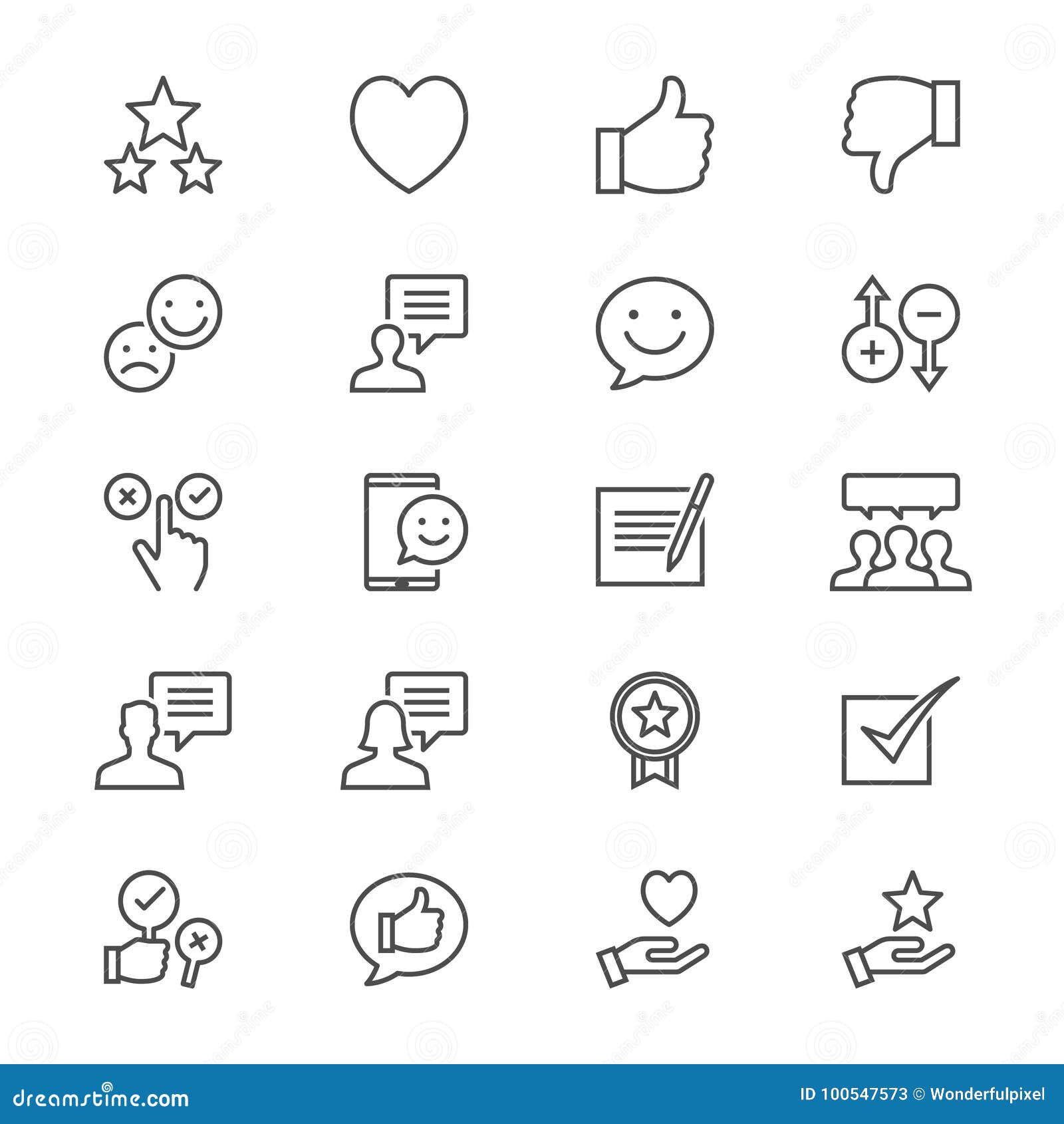 feedback and review thin icons