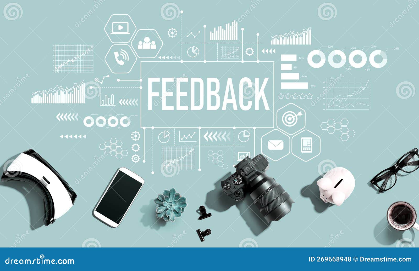 Feedback Theme with Electronic Gadgets and Office Supplies Stock Photo Image of assessment