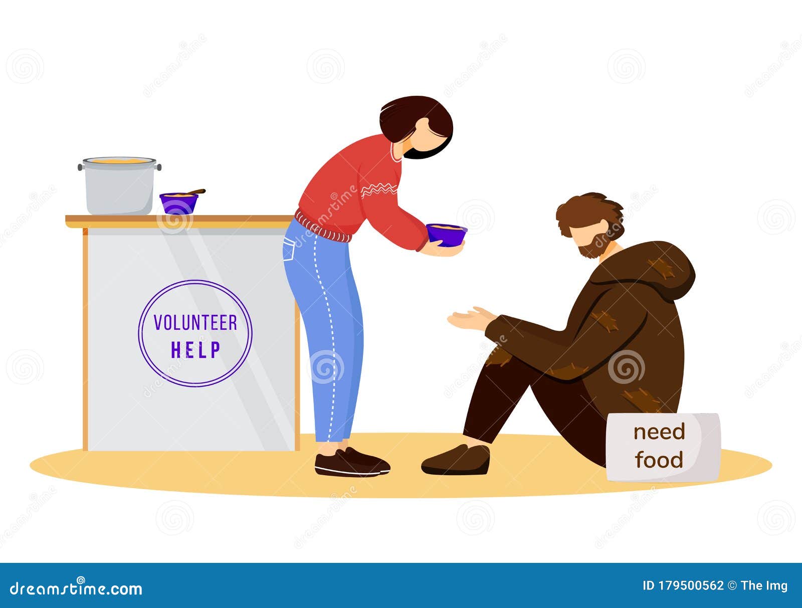 Volunteer And Homeless Vector Illustration CartoonDealer