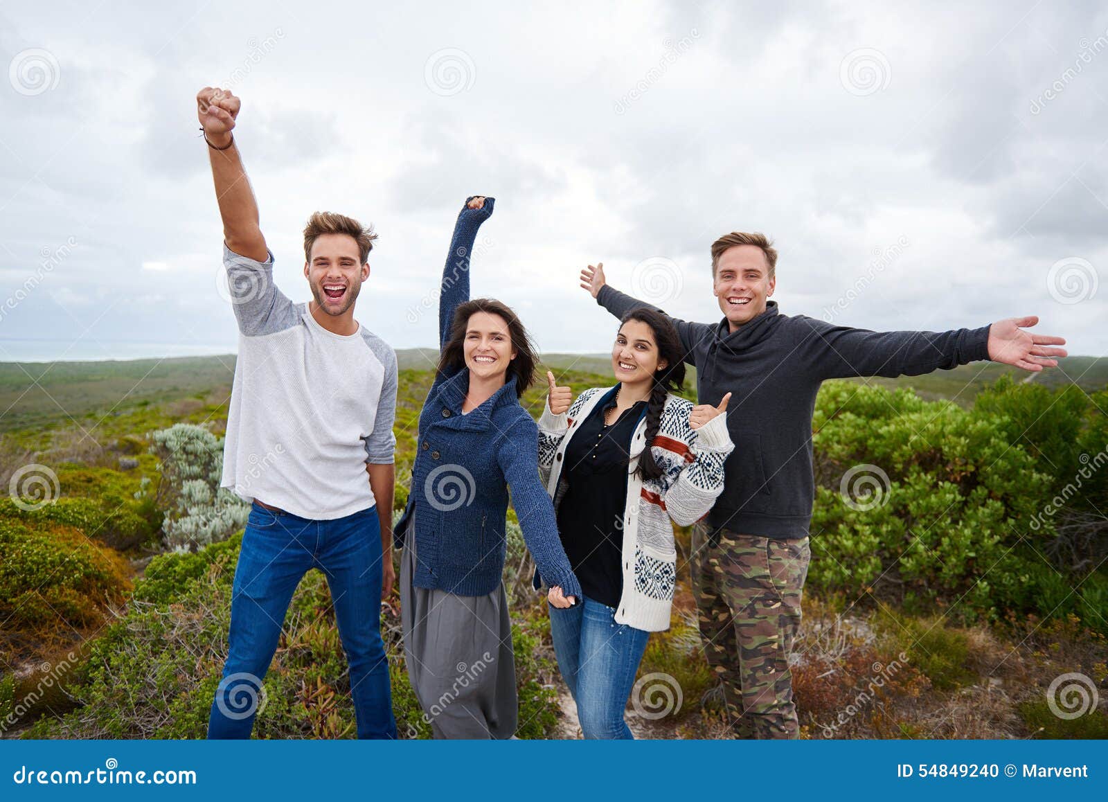 Feeling Happy with Friends Outdoors in Nature Stock Photo - Image ...