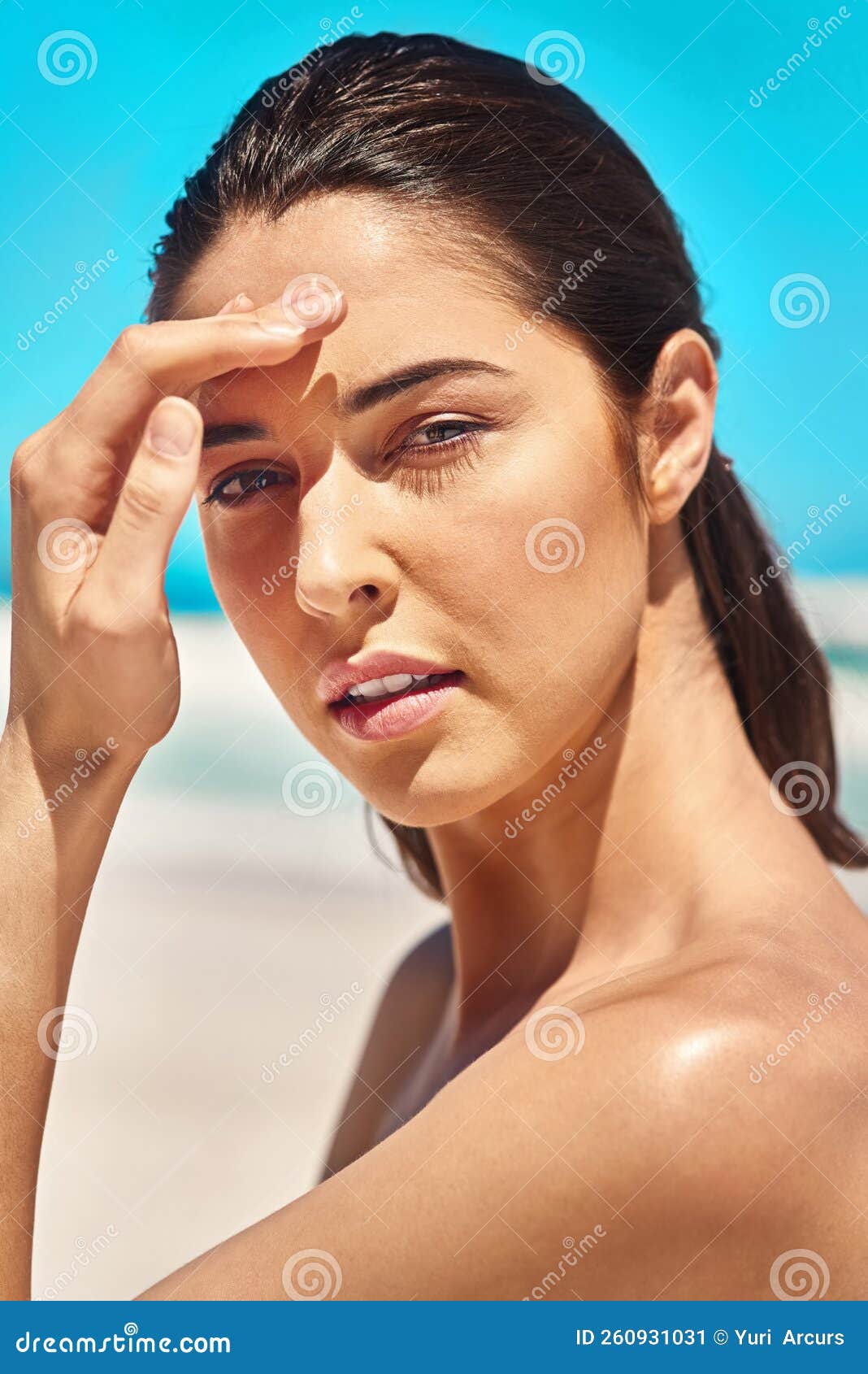 Feeling Hot, Hot, Hot. a Beautiful Young Woman at the Beach. Stock