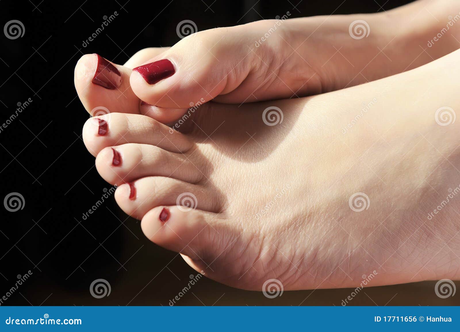 Ordinary Female Feet With Painted Nails. Fetish Stock Photo