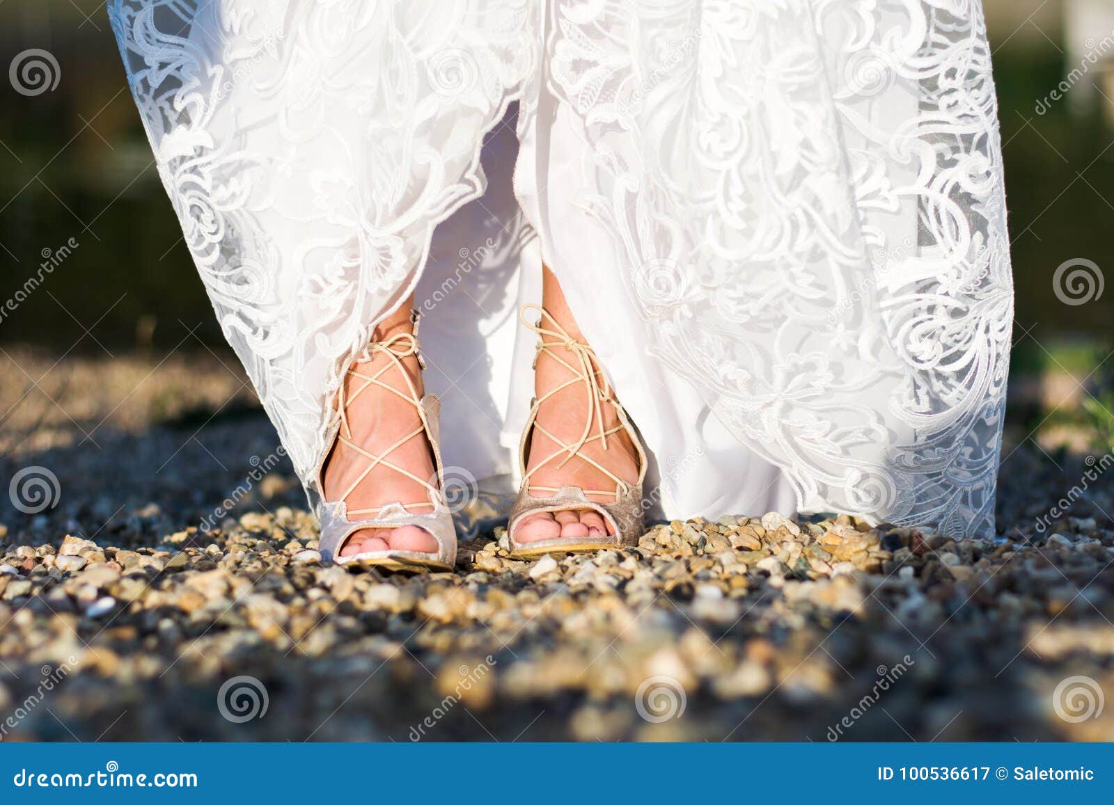 Feet of a Bride in Wedding Dress Stock Image - Image of adult, feet ...