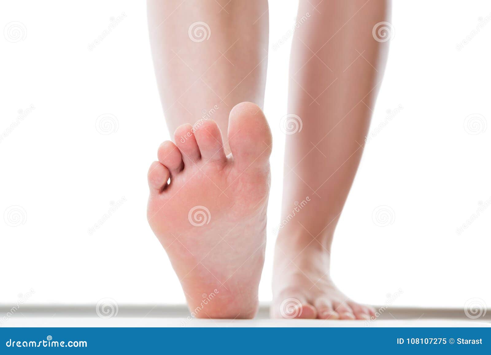 feet care concept, female foot, chiropody  on white background