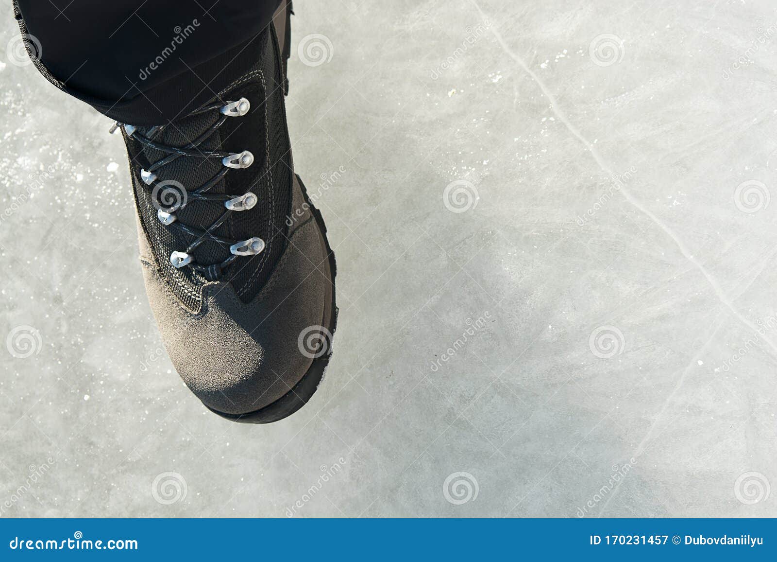 Feet on Frozen Ice, Frozen River, Thick Ice Stock Image - Image of foot ...