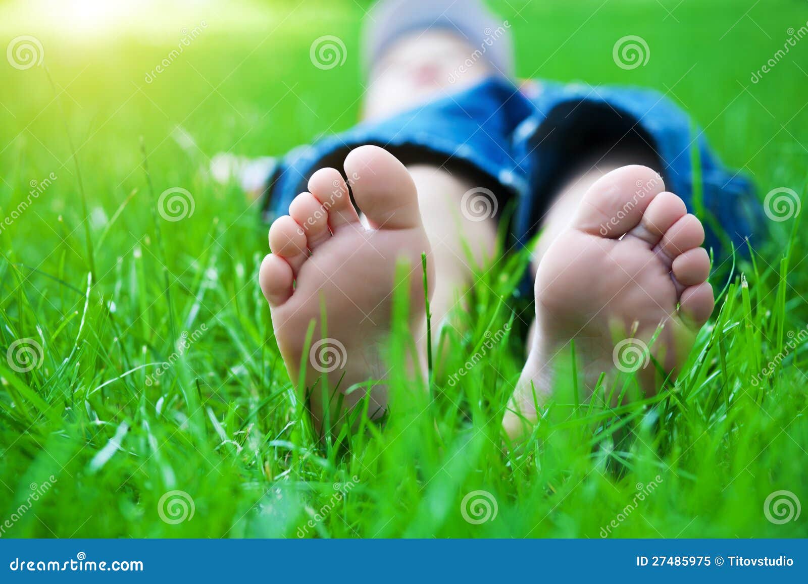 Feet on Grass. Family Picnic in Spring Park Stock Image Image of