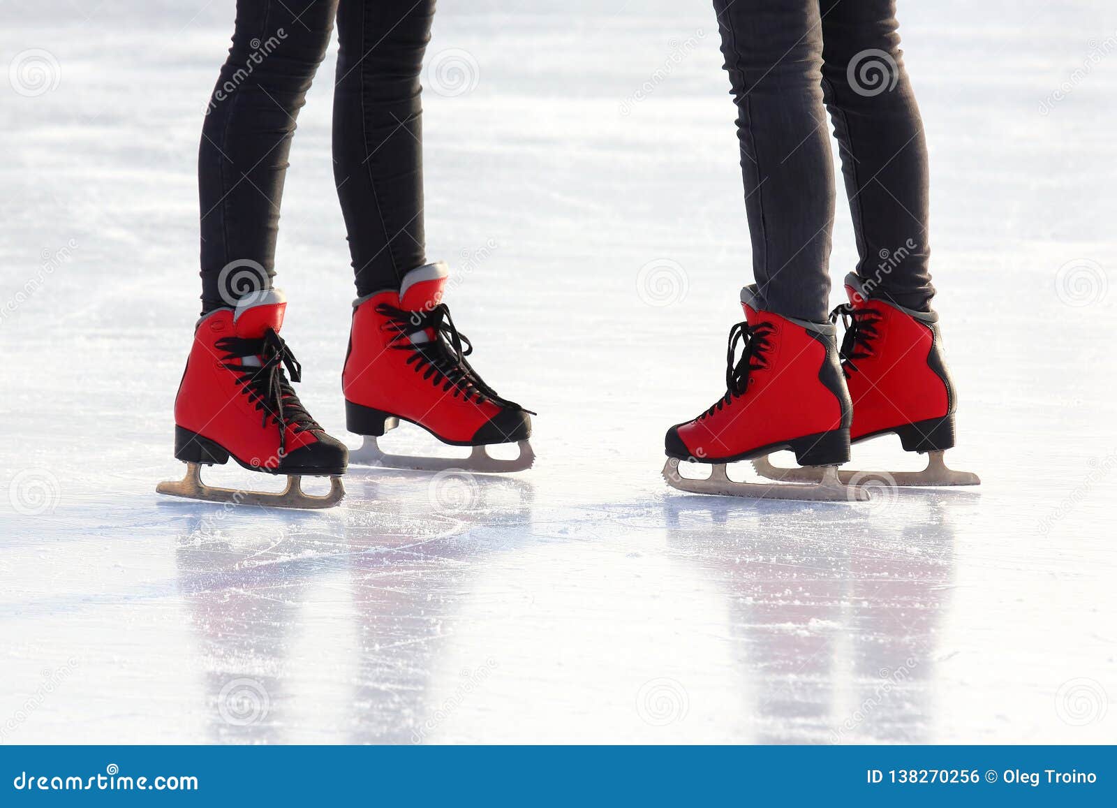 Feet in Red Skates on an Ice Rink Stock Photo Image of exercise