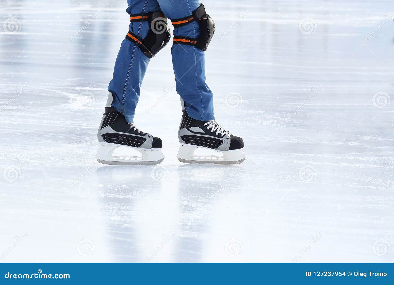 Feet Rolling on Skates Man on the Ice Rink Stock Photo Image of foot