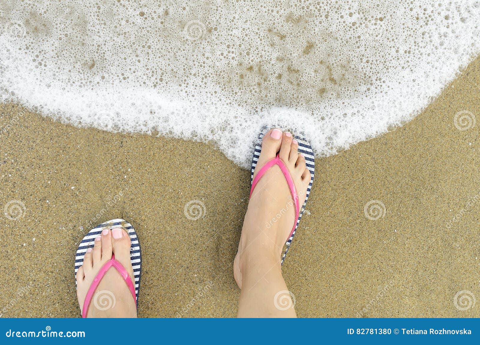 Feet in Shales and Sea Foam. Stock Photo - Image of beautiful, sand ...