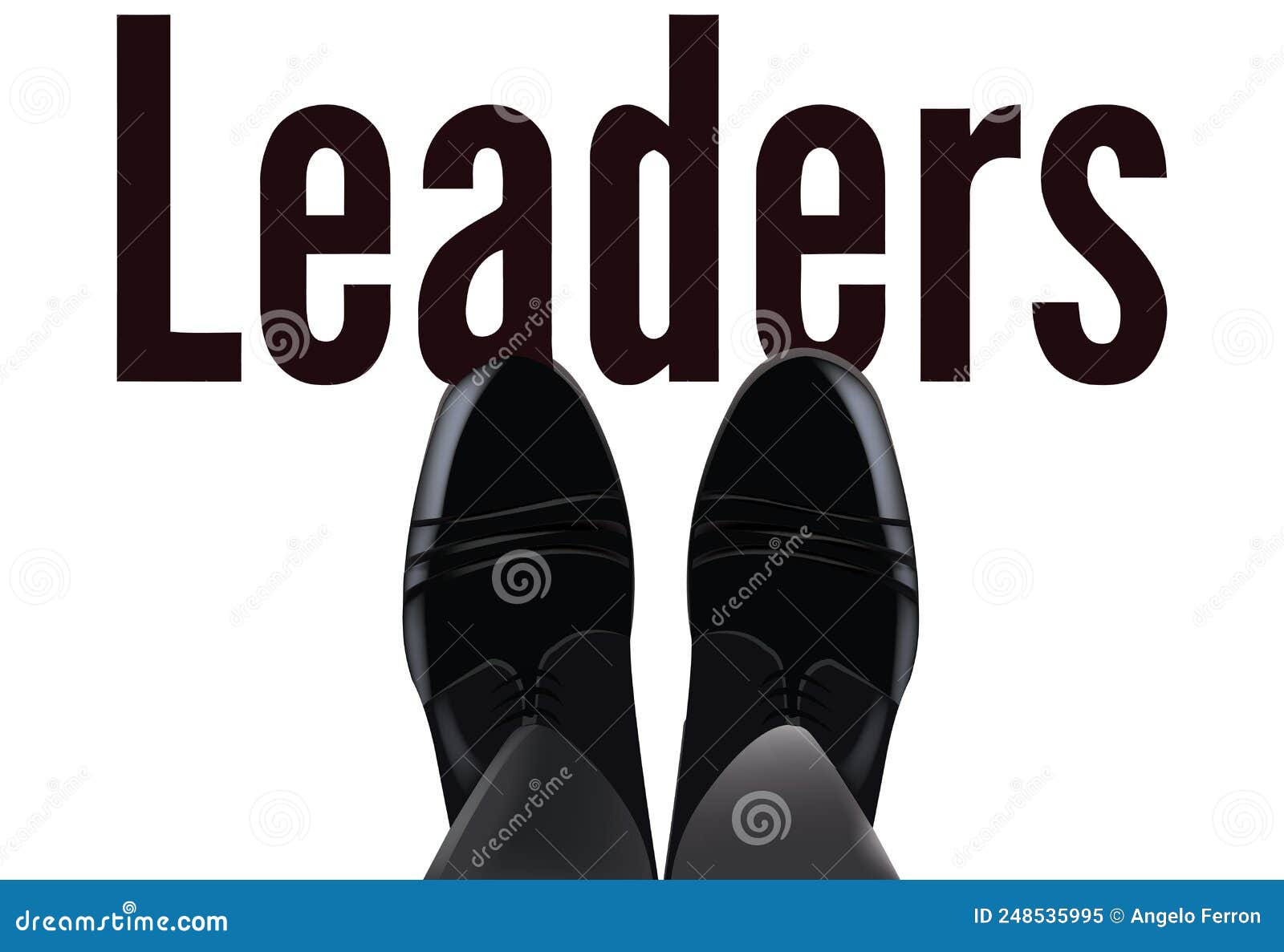 feet with shiny shoes above written leaders-