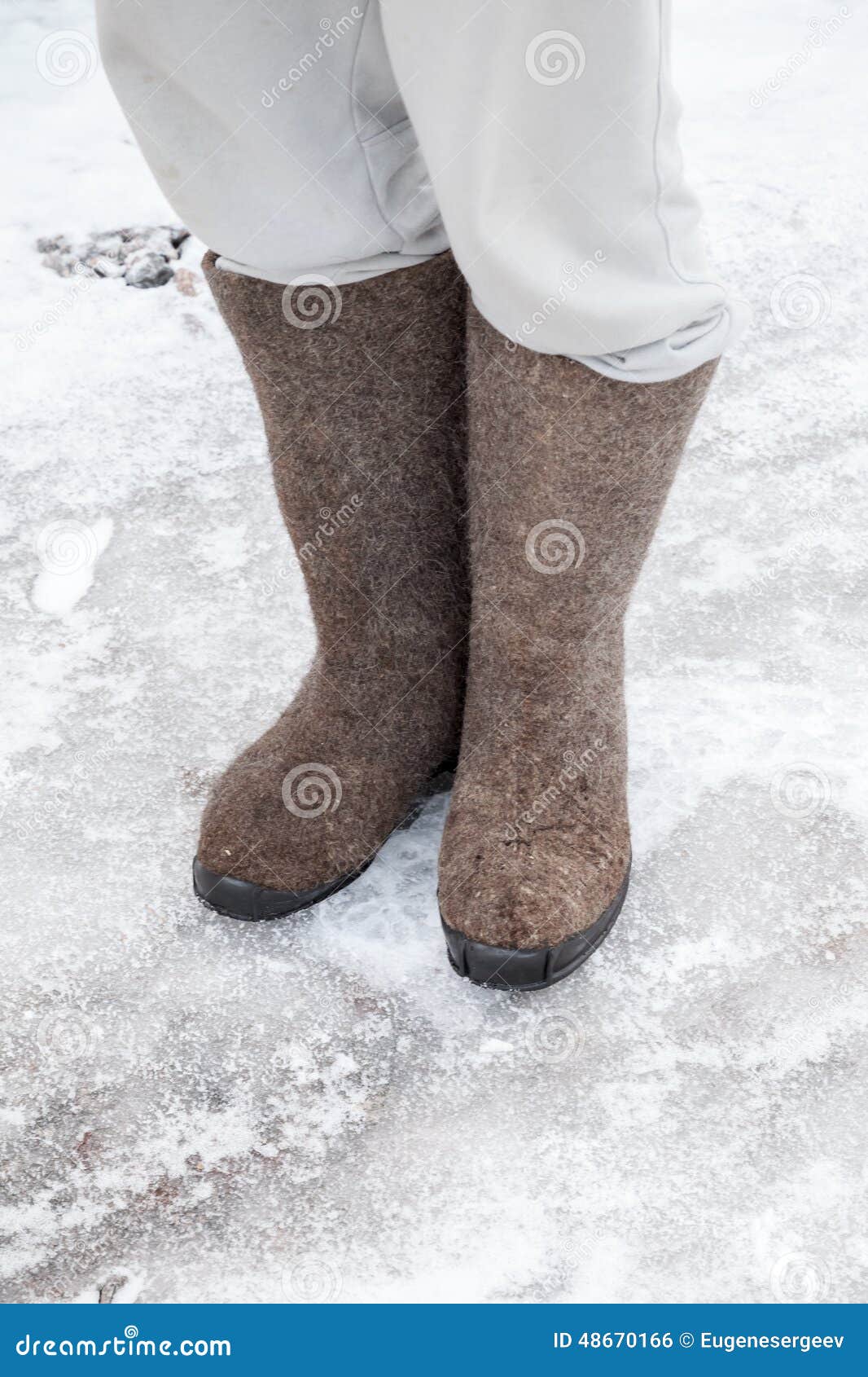 Feet with Traditional Russian Gray Felt Boots Stand Stock Photo - Image ...