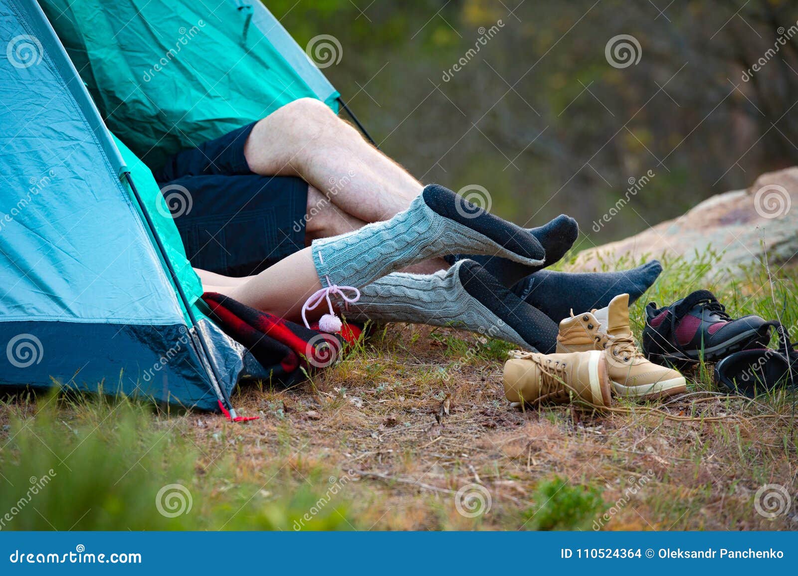 Feet of a Young Couple Lying in a Tent. Camping, Travel, Tourism Stock ...