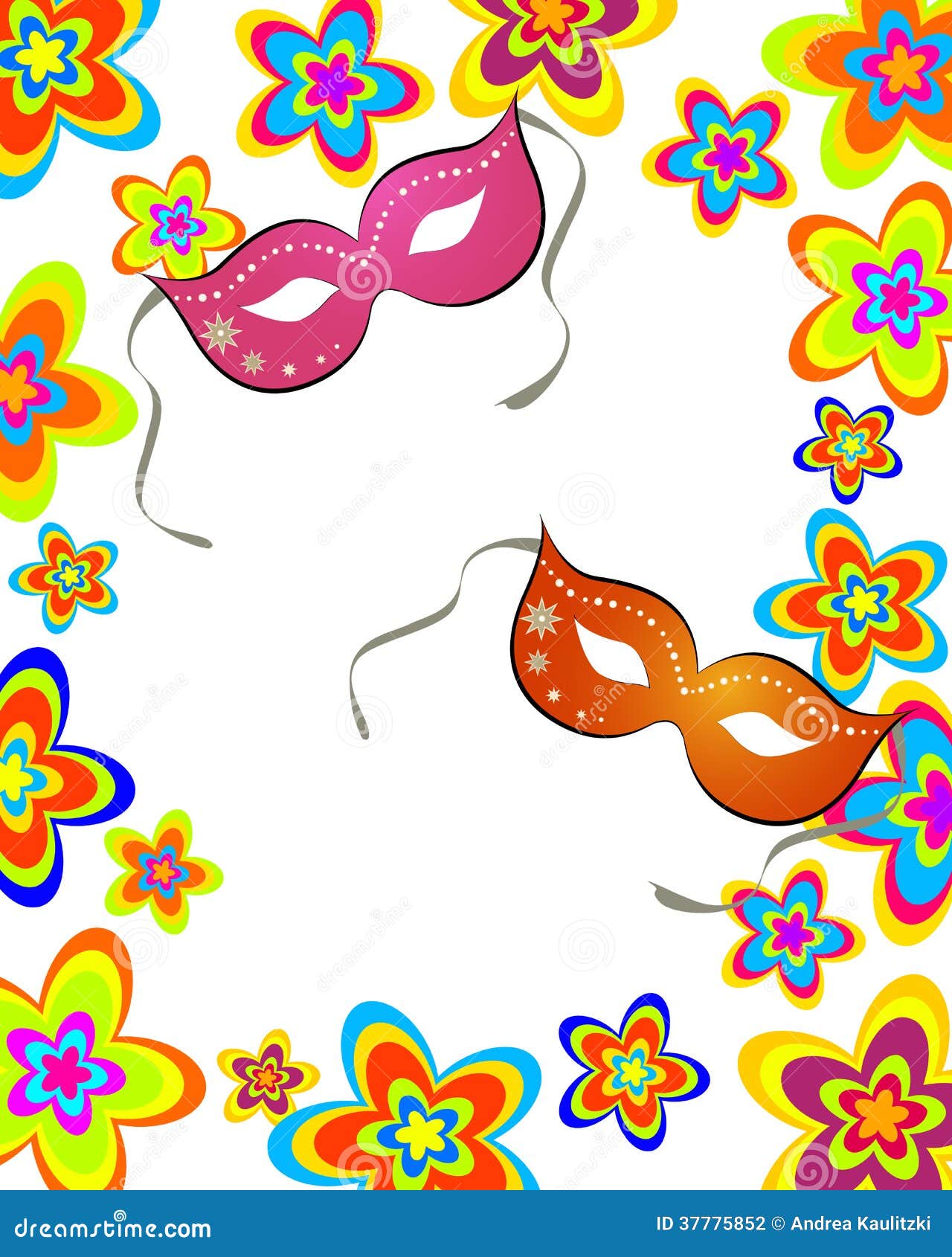 Feierkarte. Vector Illustration der Karnevalsmaske auf einem Blumenhintergrund