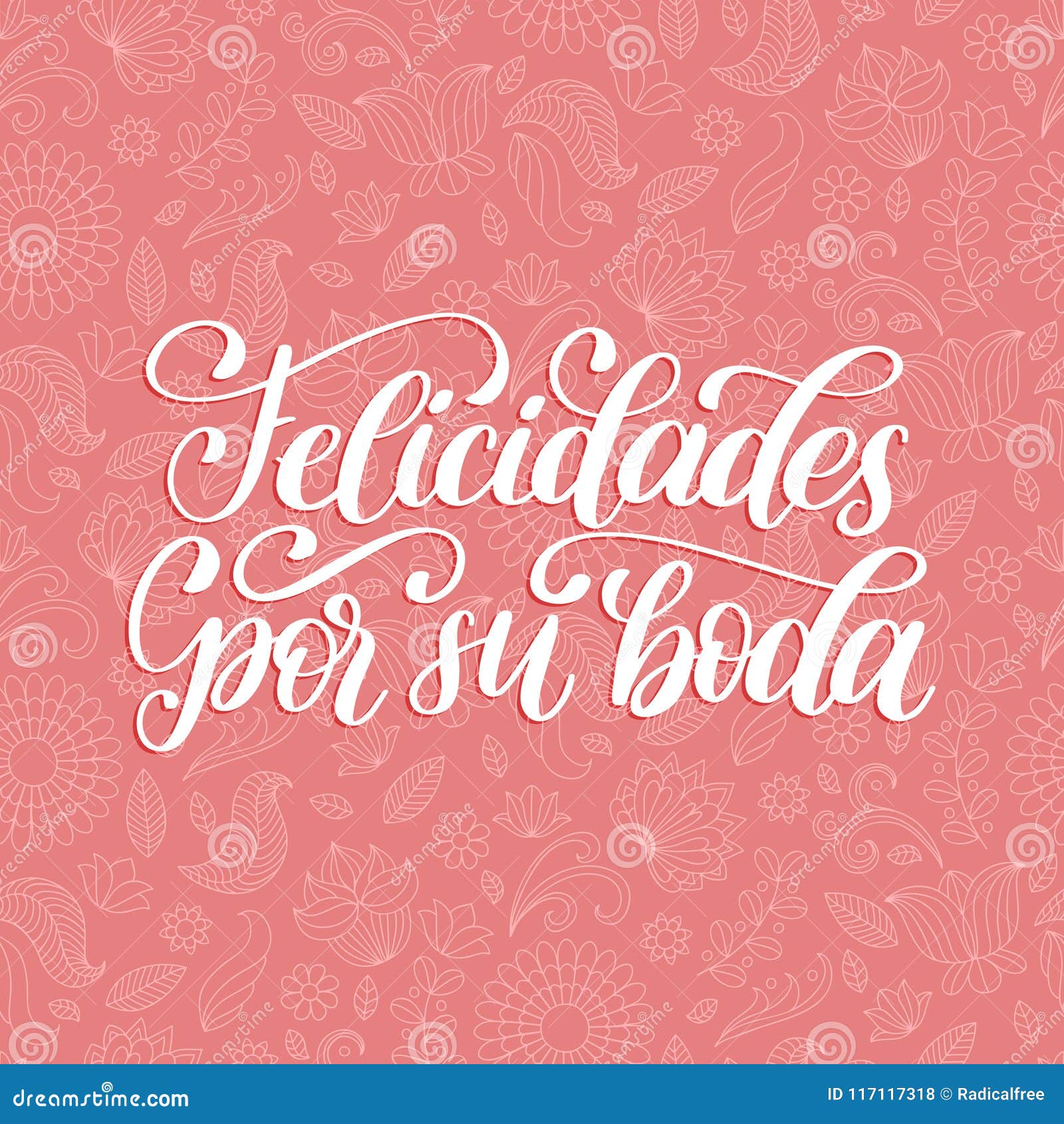 felicidades por su boda translated from spanish handwritten phrase congratulations for your wedding on pink background.