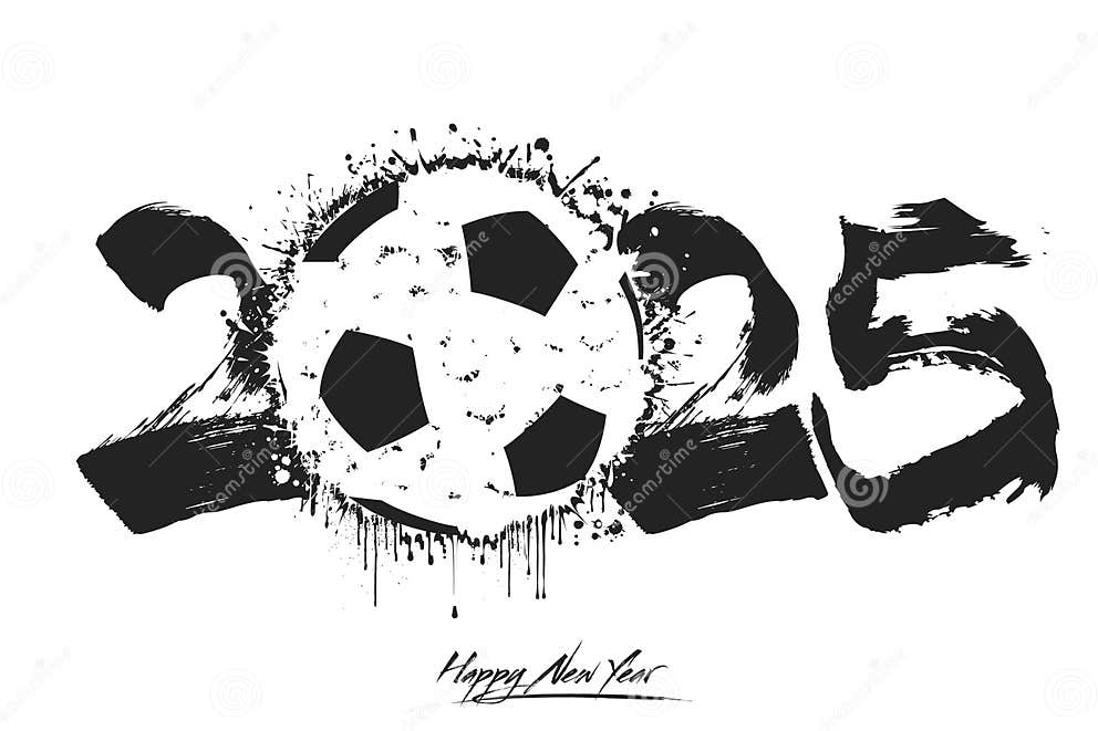 Feliz Ano Novo 2025 E Bola De Futebol Ilustração do Vetor Ilustração