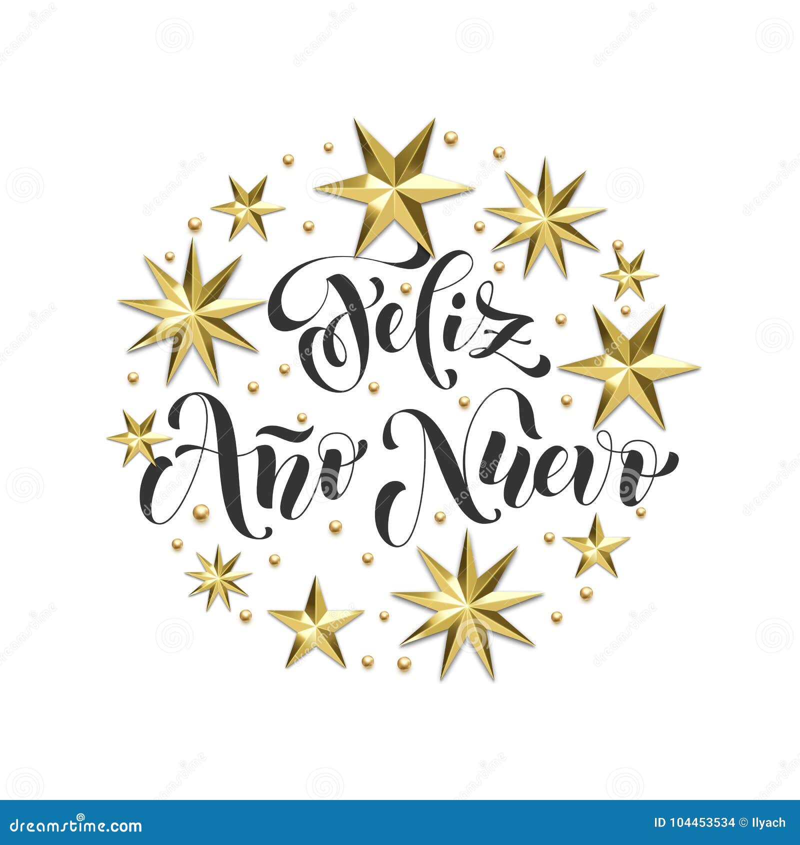 feliz ano nuevo spanish happy new year holiday golden decoration,