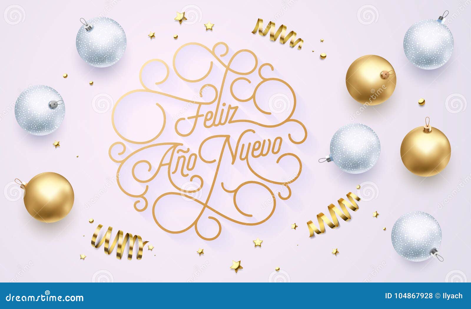 feliz ano nuevo spanish happy new year navidad flourish golden calligraphy lettering of swash gold greeting card .  go