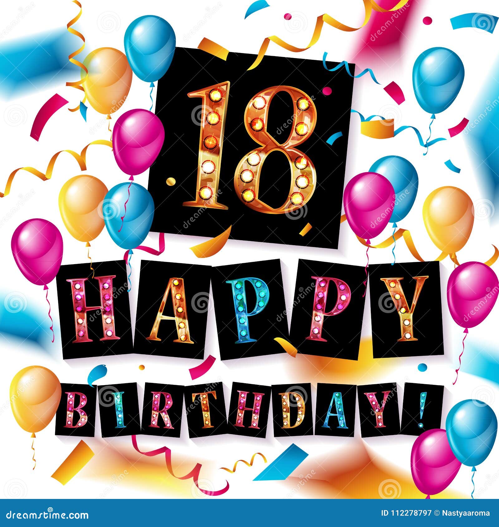 Feliz Cumpleaños 18 Años De Aniversario Stock de ilustración - Ilustración  de fuente, aniversario: 112278797