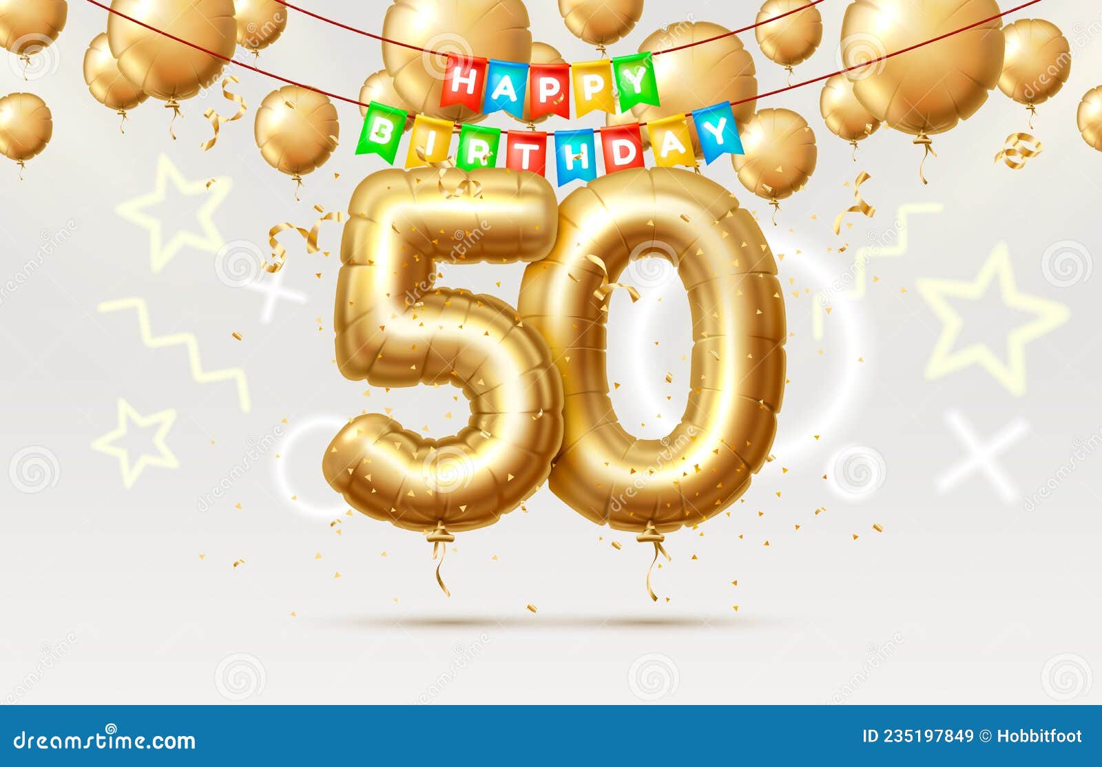 Feliz Cumpleaños 50 Años De Los Globos De Cumpleaños De La Persona En Forma  De Números Del Año. Vector Ilustración del Vector - Ilustración de brillo,  aislado: 235197849