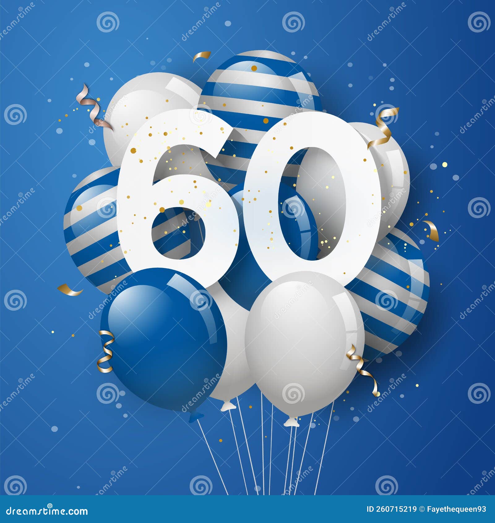 Feliz Cumpleaños 60 Con Fondo De Tarjeta De Saludo De Globos Azules.  Ilustración del Vector - Ilustración de felicitaciones, arte: 260715219