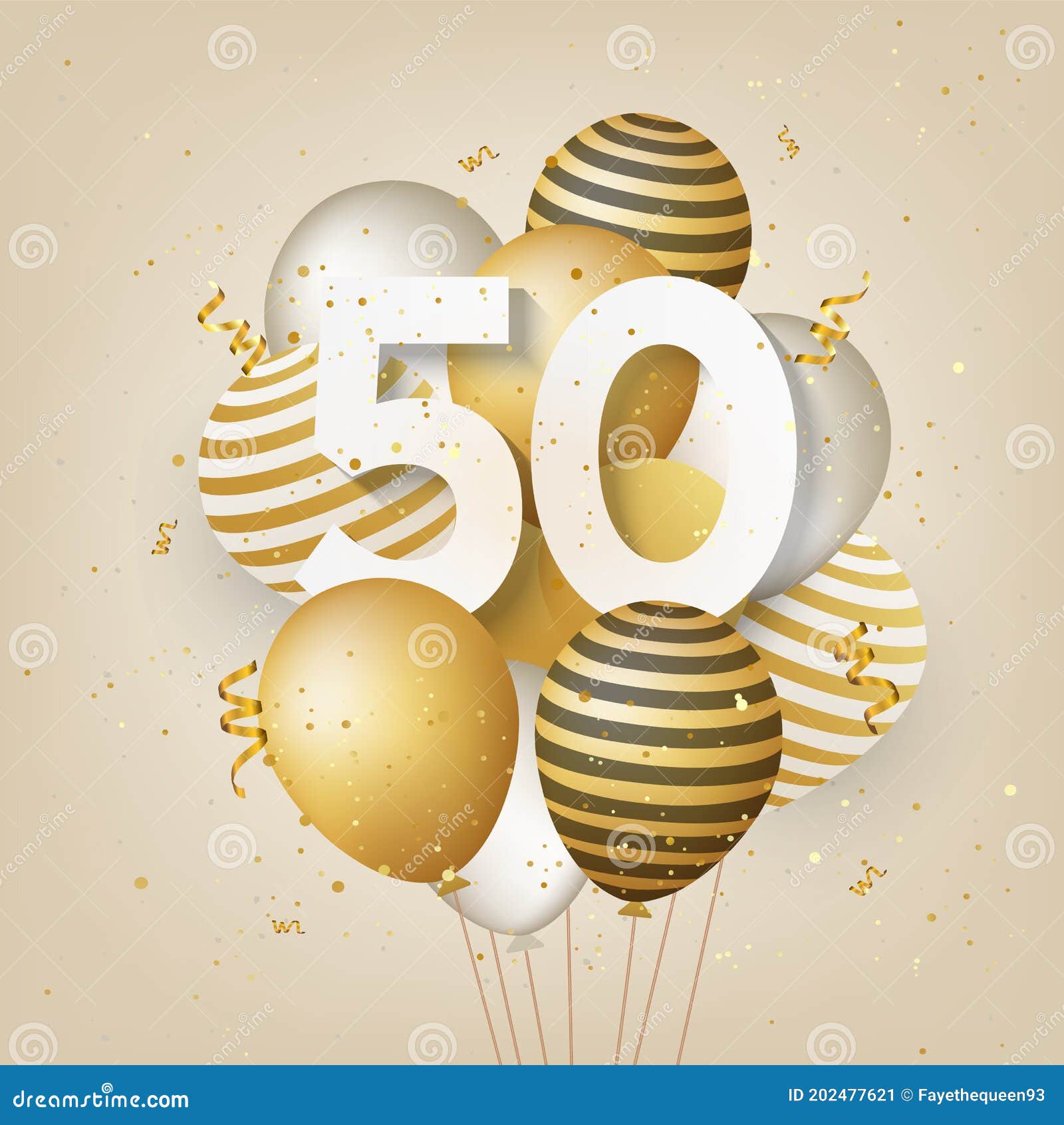 Feliz Cumpleaños 50 Con Fondo De Tarjeta De Saludo De Globos Dorados.  Ilustración del Vector - Ilustración de enhorabuena, confetti: 202477621