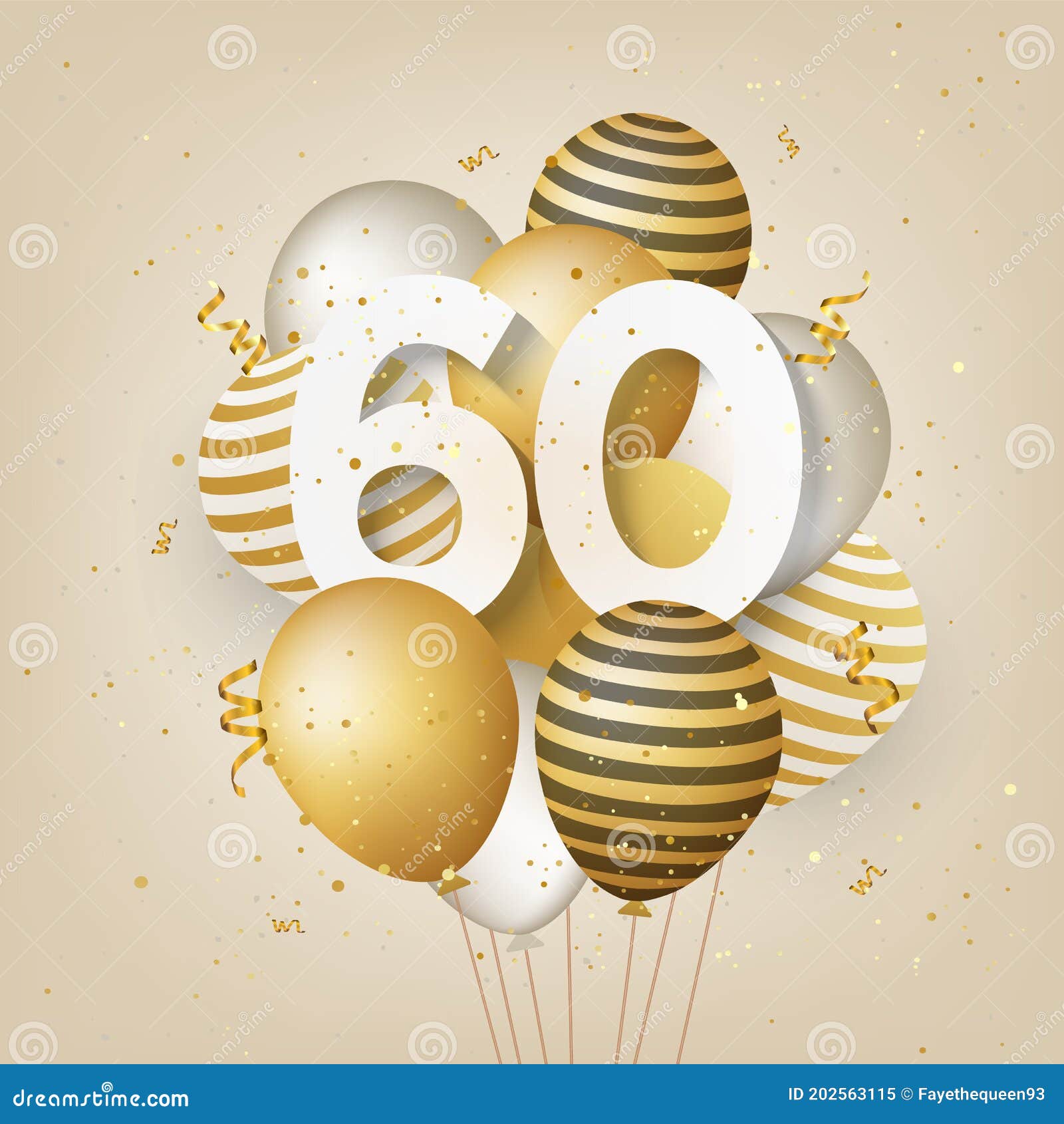 Feliz Cumpleaños 60 Con Fondo De Tarjeta De Saludo De Globos Dorados.  Ilustración del Vector - Ilustración de confetti, arte: 202563115