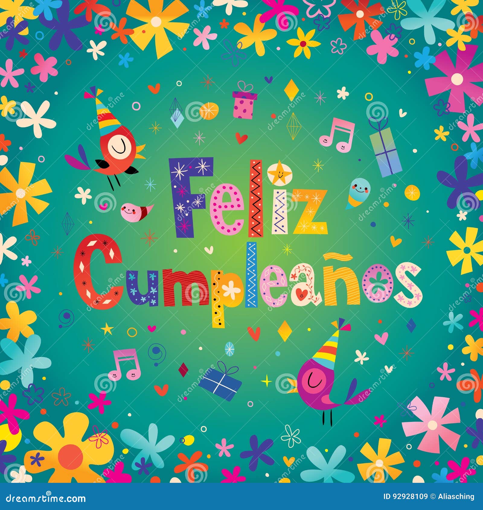 Feliz Cumpleanos Happy Birthday in Spanish Stock Vector - Illustration of happy, birthday: 92928109