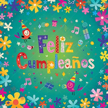 Feliz Cumpleanos Happy Birthday in Spanish Stock Vector - Illustration ...