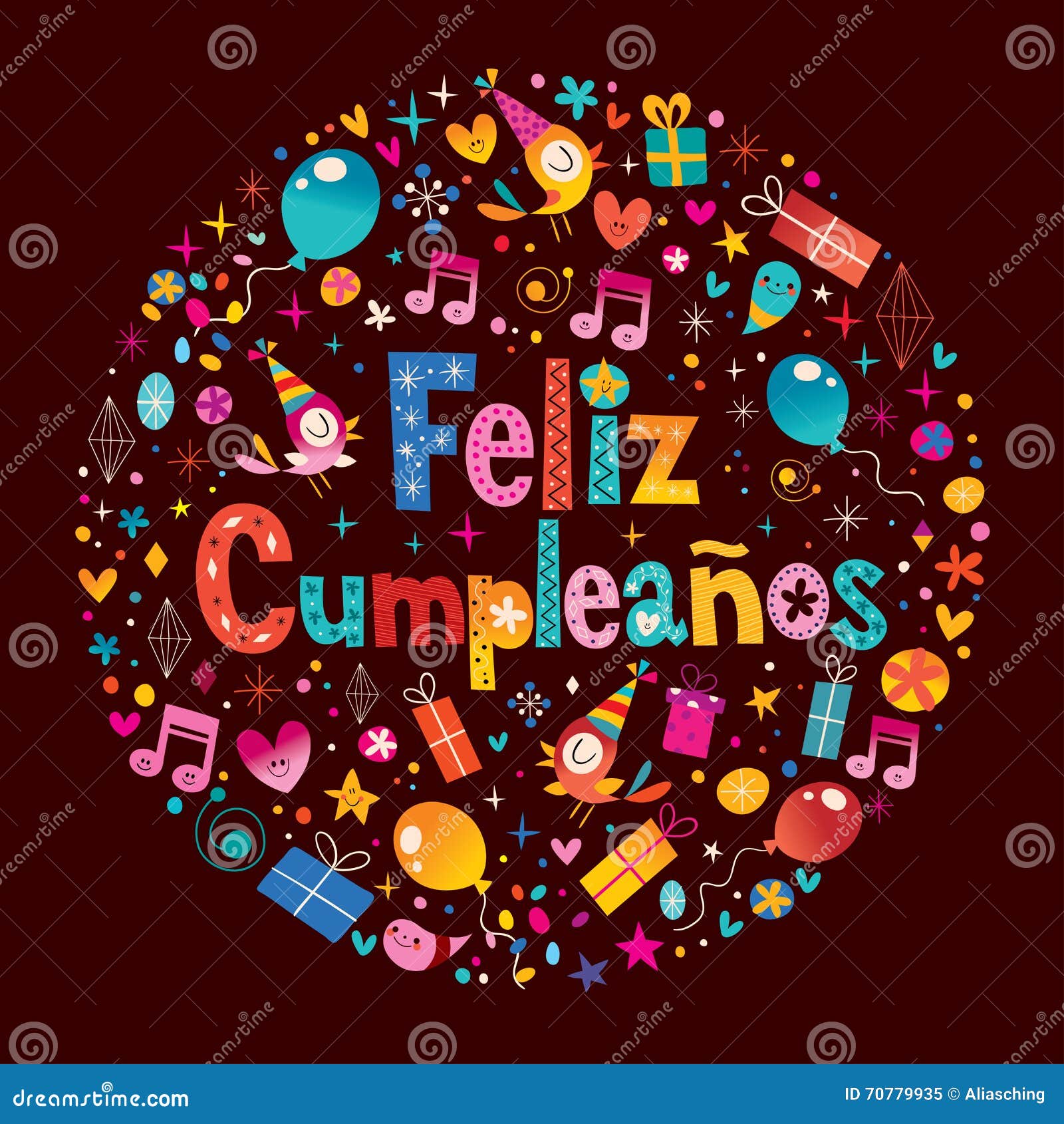 Feliz Cumpleanos - Happy Birthday in Spanish Greeting Card Stock Vector -  Illustration of kids, elements: 70779935