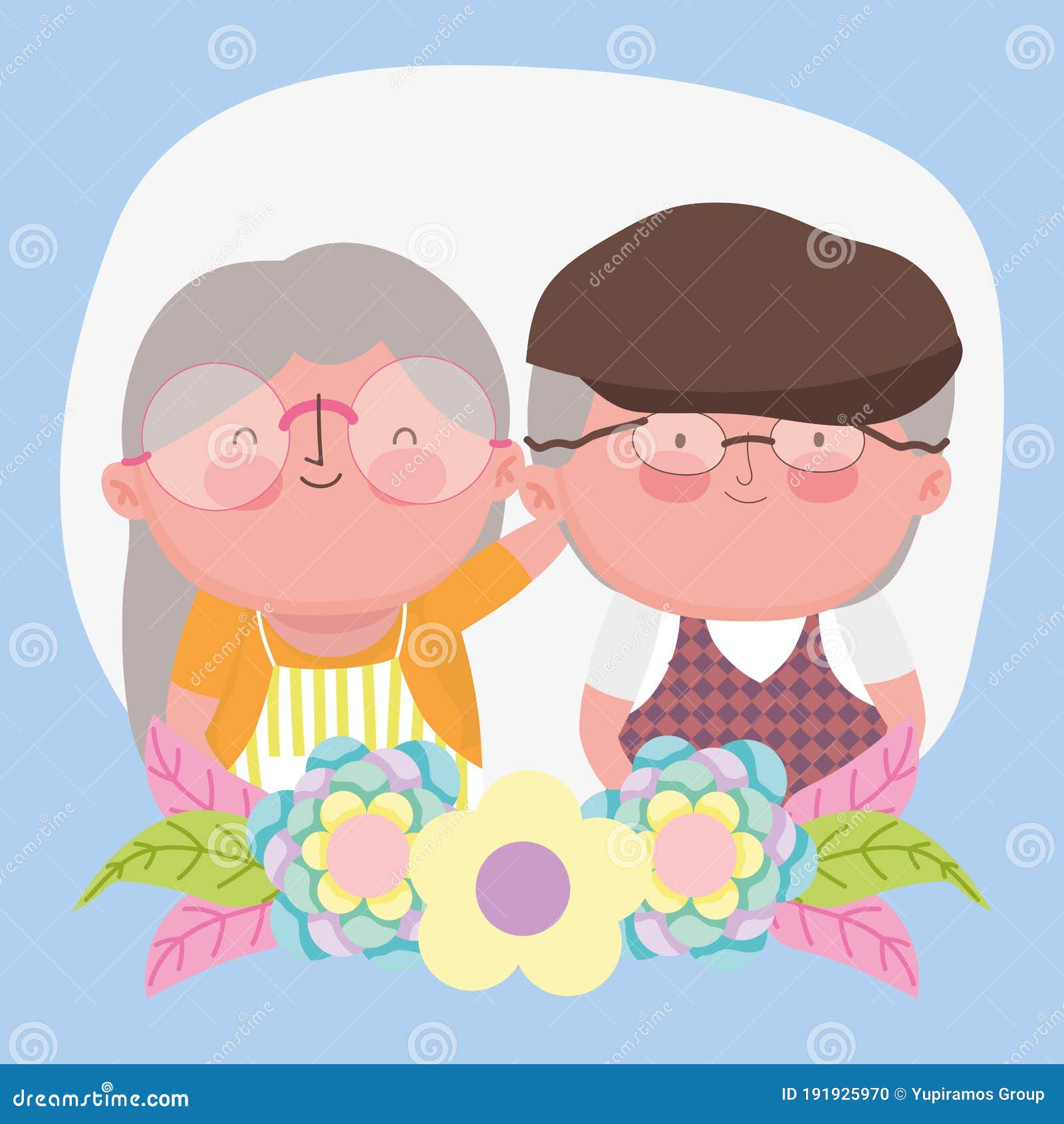Feliz Día De Los Abuelos Lindo Abuelo Abuela Flores Dibujos Animados  Decoración Ilustración del Vector - Ilustración de feliz, abuelos: 191925970