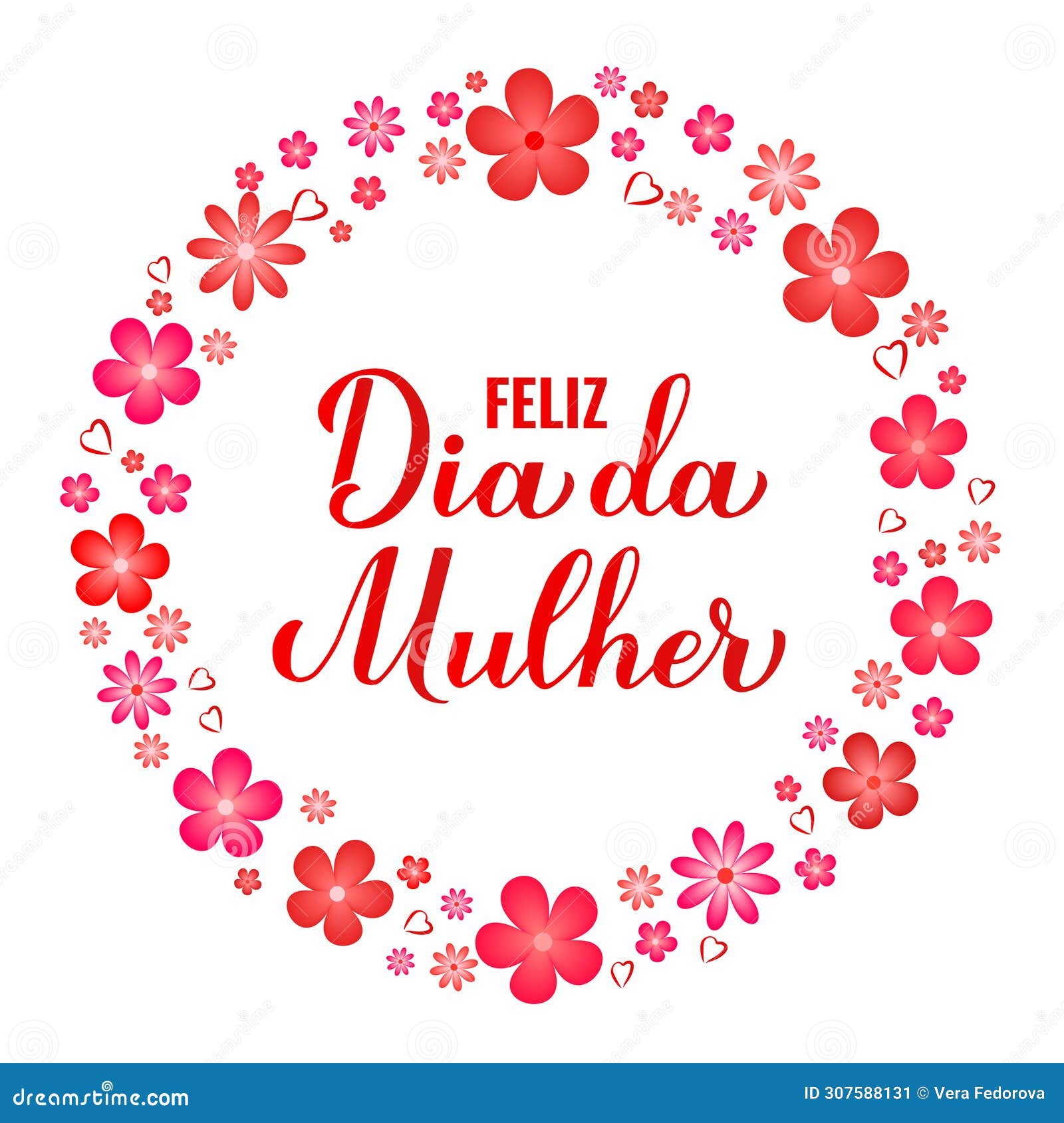 feliz dia da mulher - happy womens day in portuguese. calligraphy hand lettering with spring flowers frame