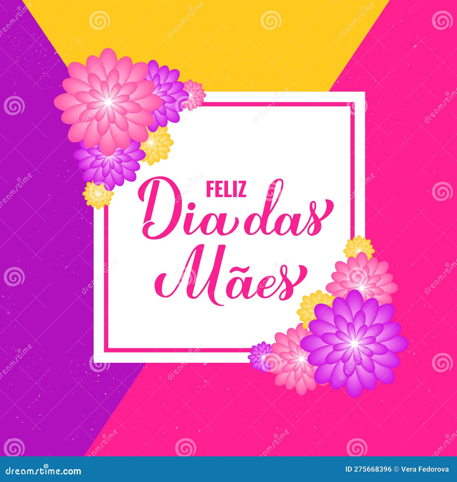 feliz dia das maes. happy mothers day in portuguese. greeting card with spring flowers.  template for typography