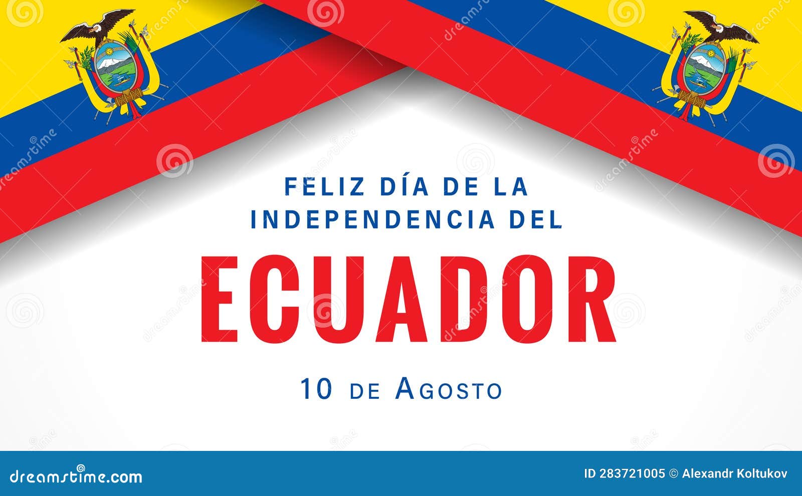 feliz dia de la independencia del ecuador banner with flags