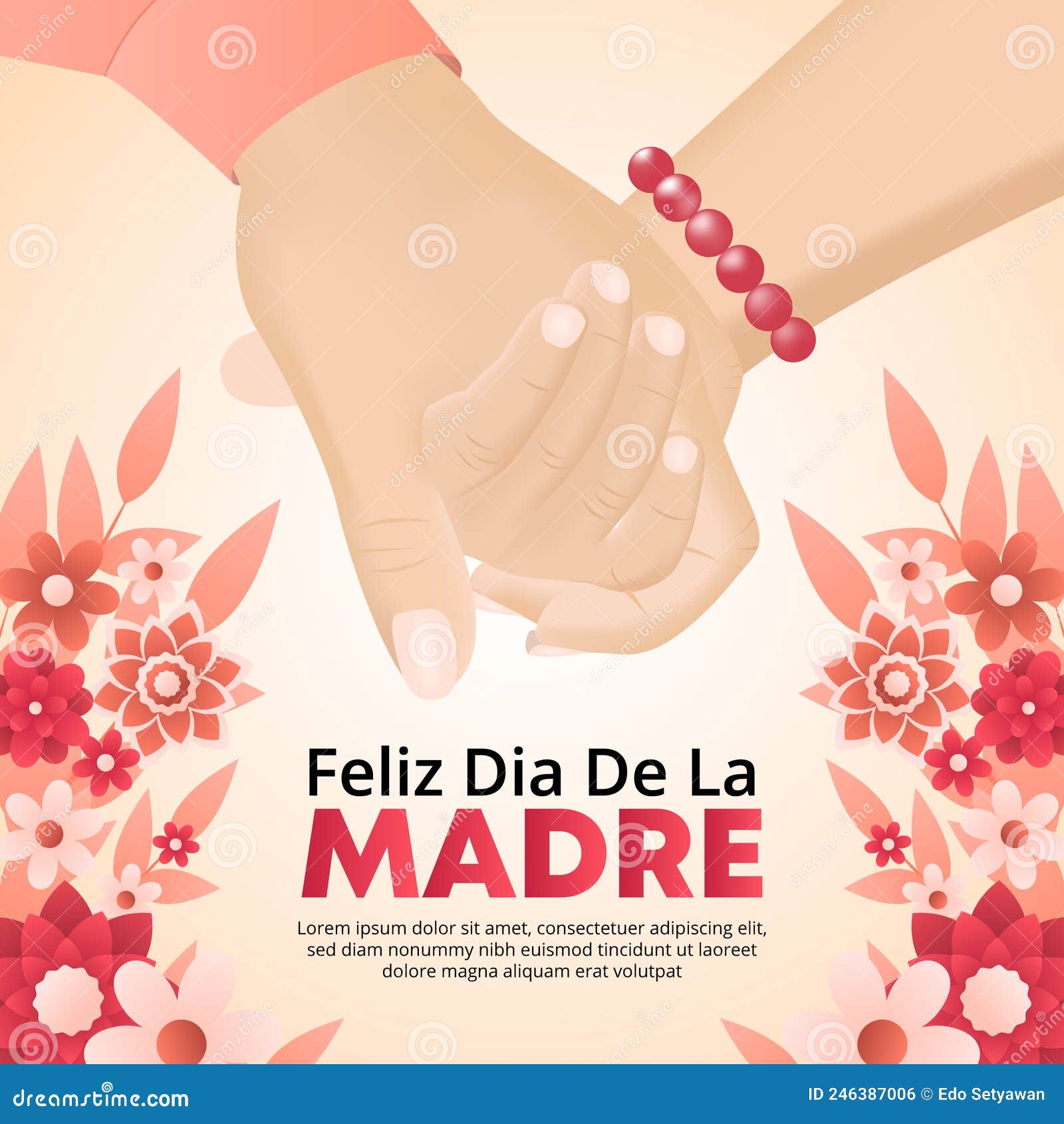 feliz dia de la madre or happy mothers day background with hands of mother and daughter holding together