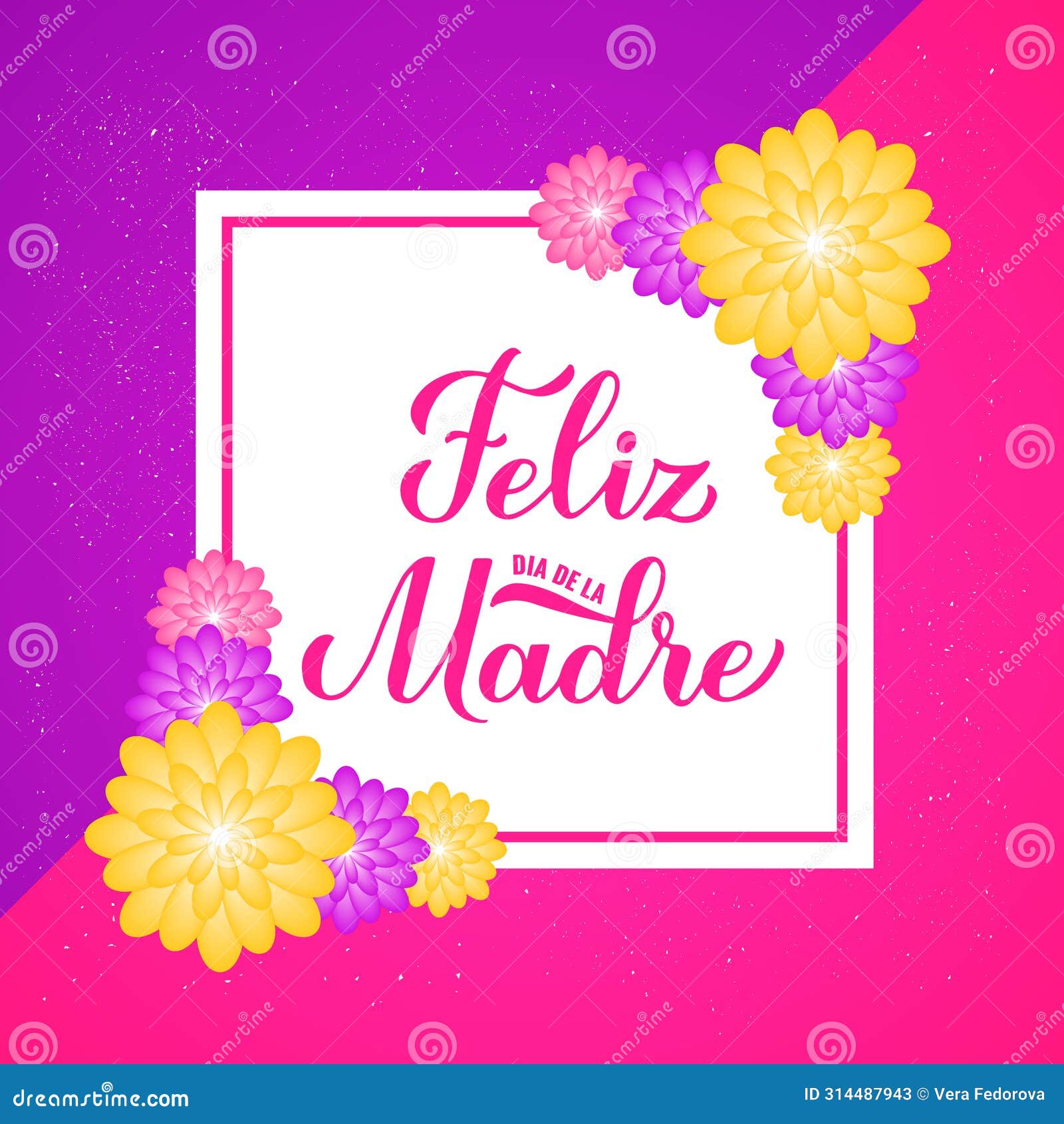 feliz dia de la madre lettring. happy mothers day in spanish. greeting card with spring flowers.  template for