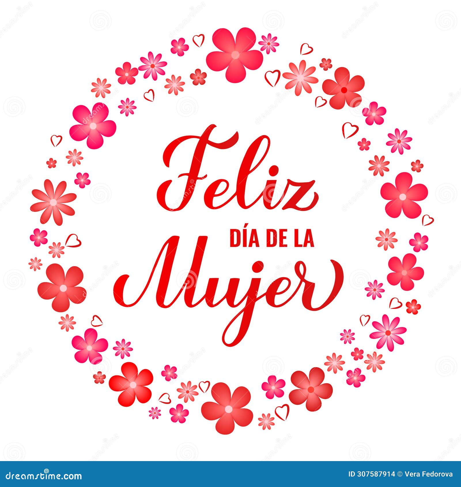 feliz dia de la mujer - happy womens day in spanish. calligraphy hand lettering with spring flowers. international