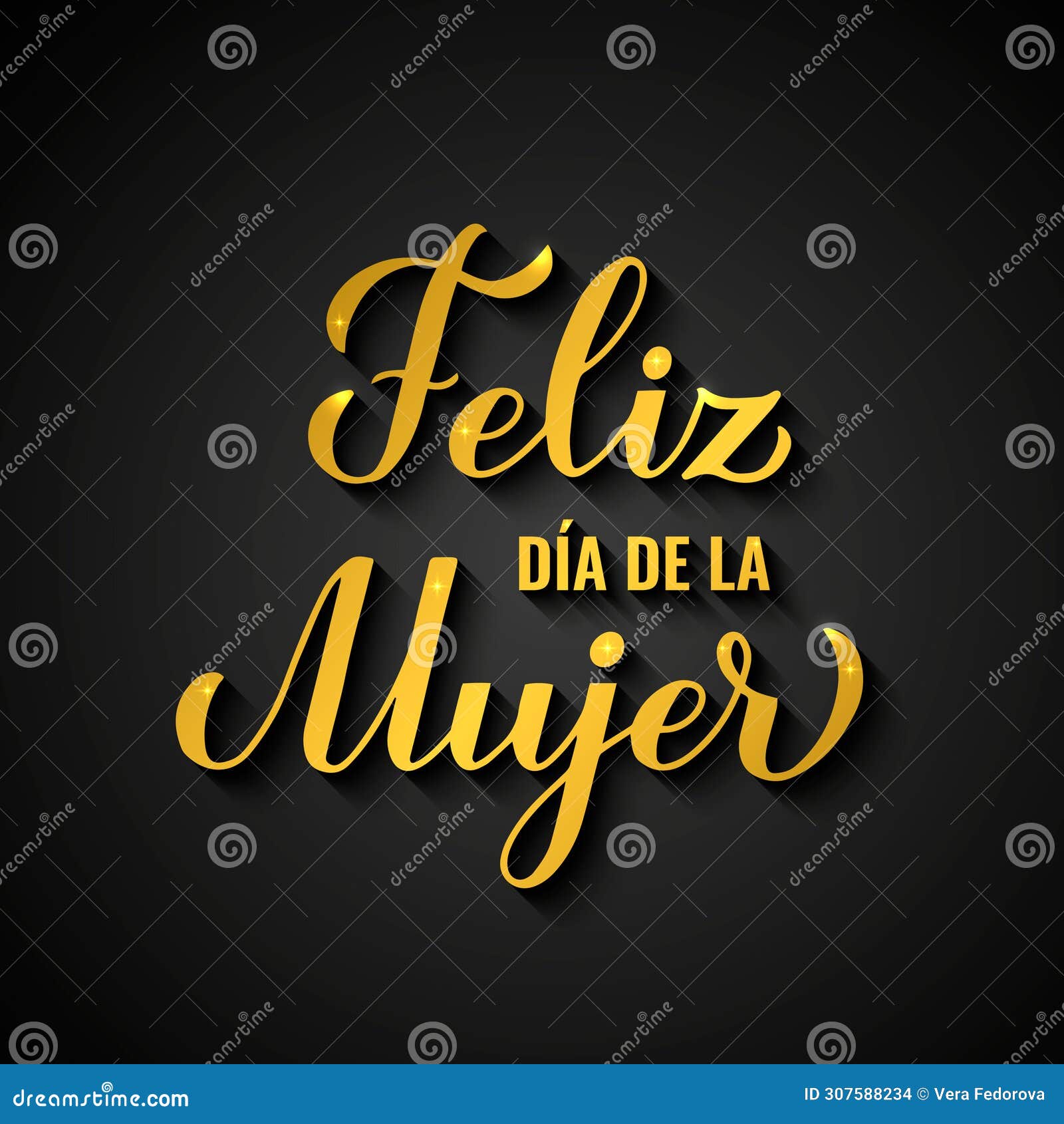 feliz dia de la mujer - happy womens day in spanish. gold inscription on black background. international womans day