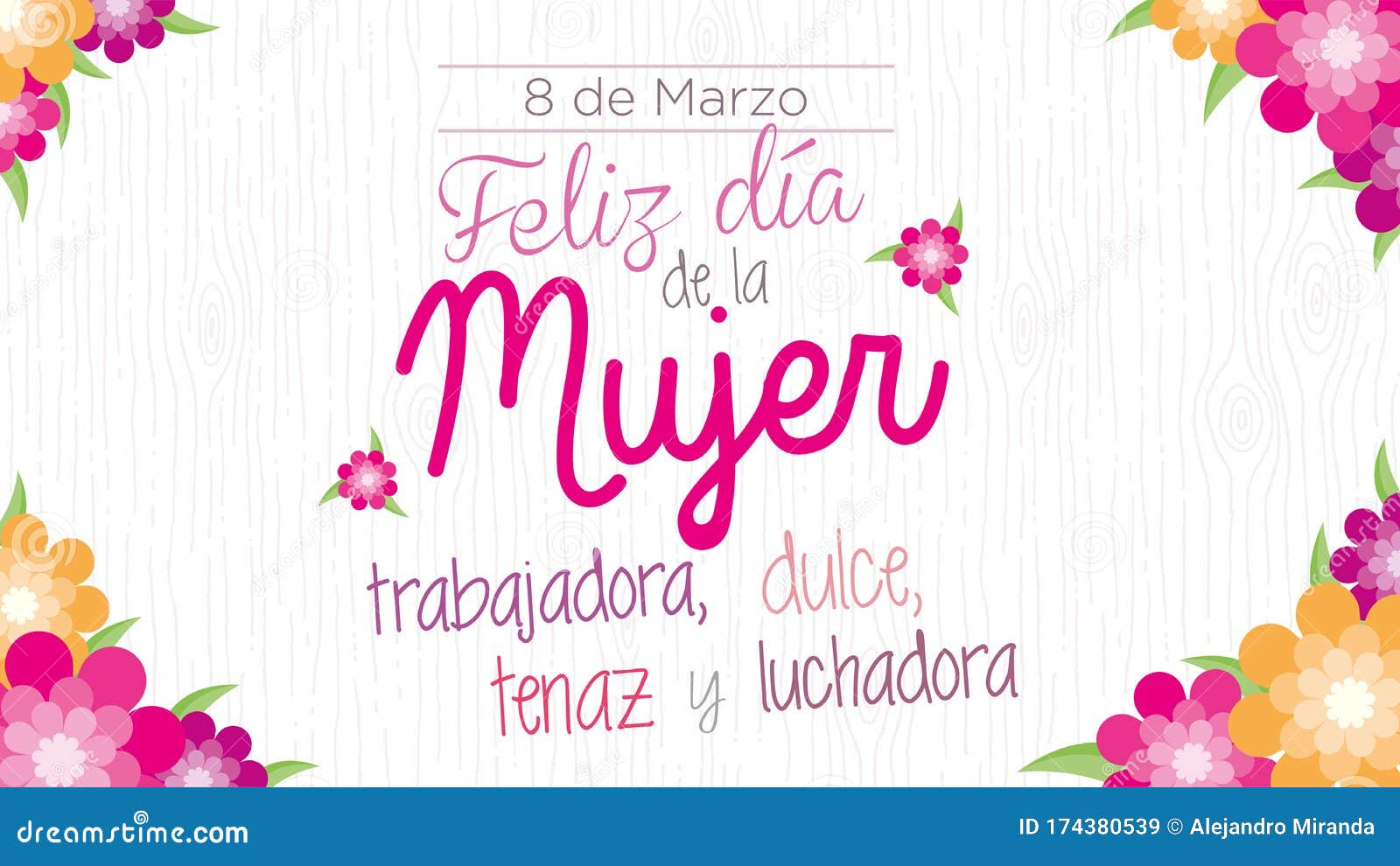 happy day of working, sweet, tenacious and hardworking women in spanish language- greeting card.  image