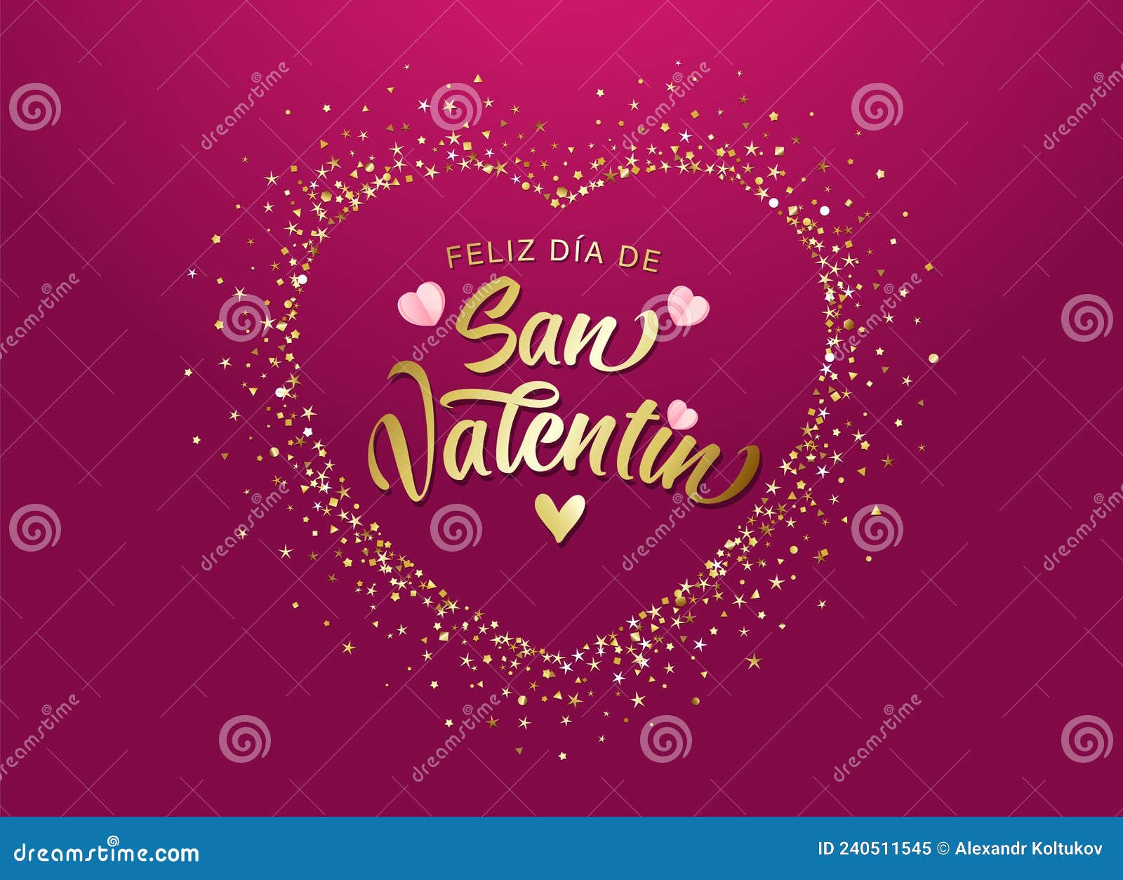 feliz dia de san valentin spanish calligraphy with golden dust heart