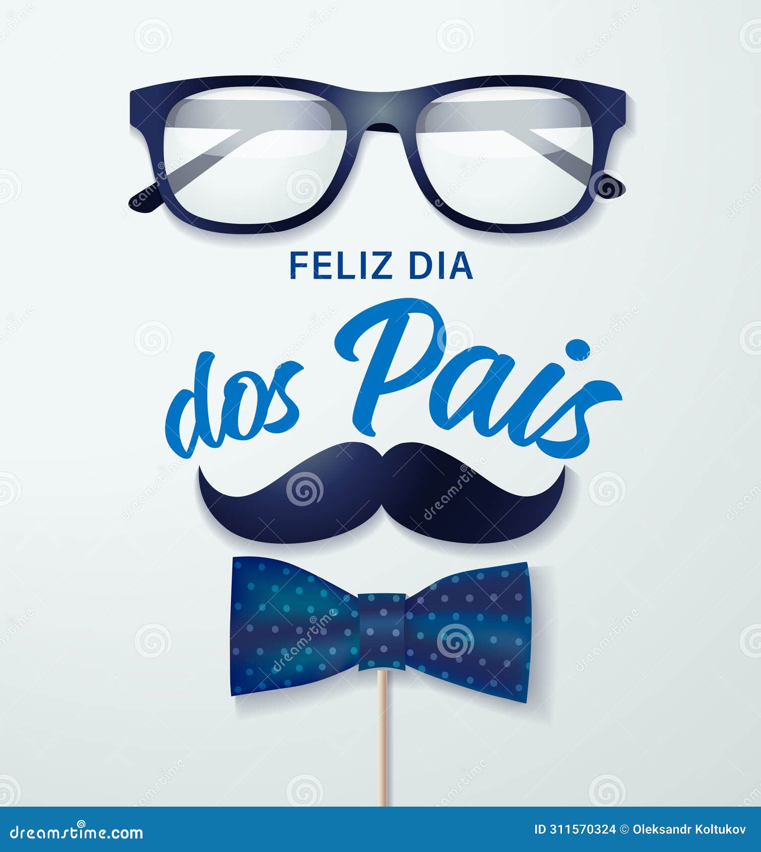 feliz dia dos pais handwritten portuguese concept with glasses, mustache and bow tie