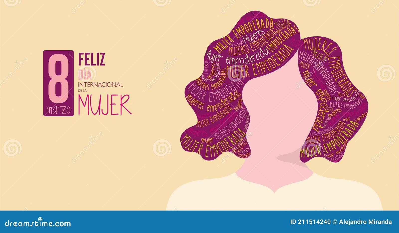 feliz dia international de la mujer - happy international women s day in spanish language silhouette of woman with purple hair