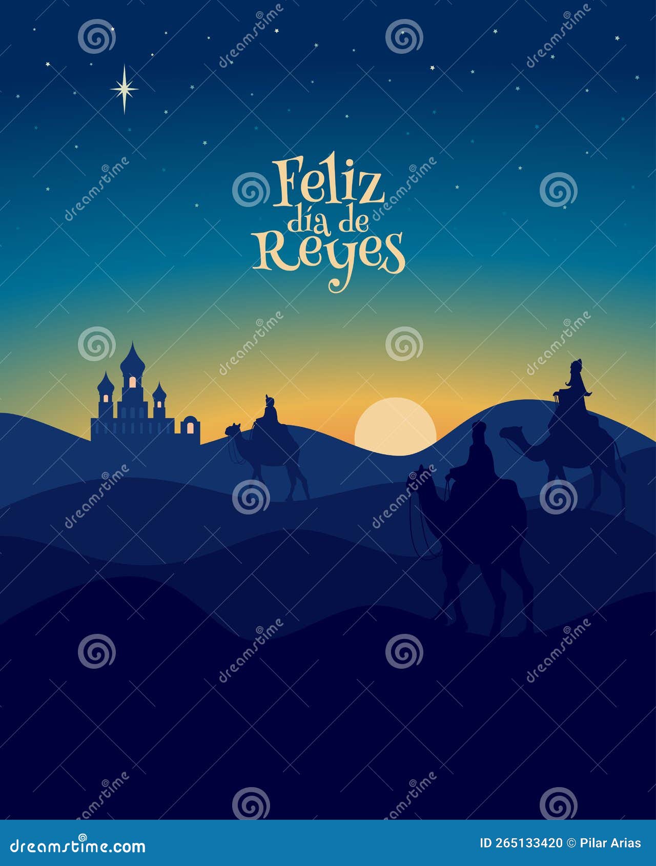 feliz dÃÂ­a de reyes. tres reyes siguiendo la estrella. reyes magos