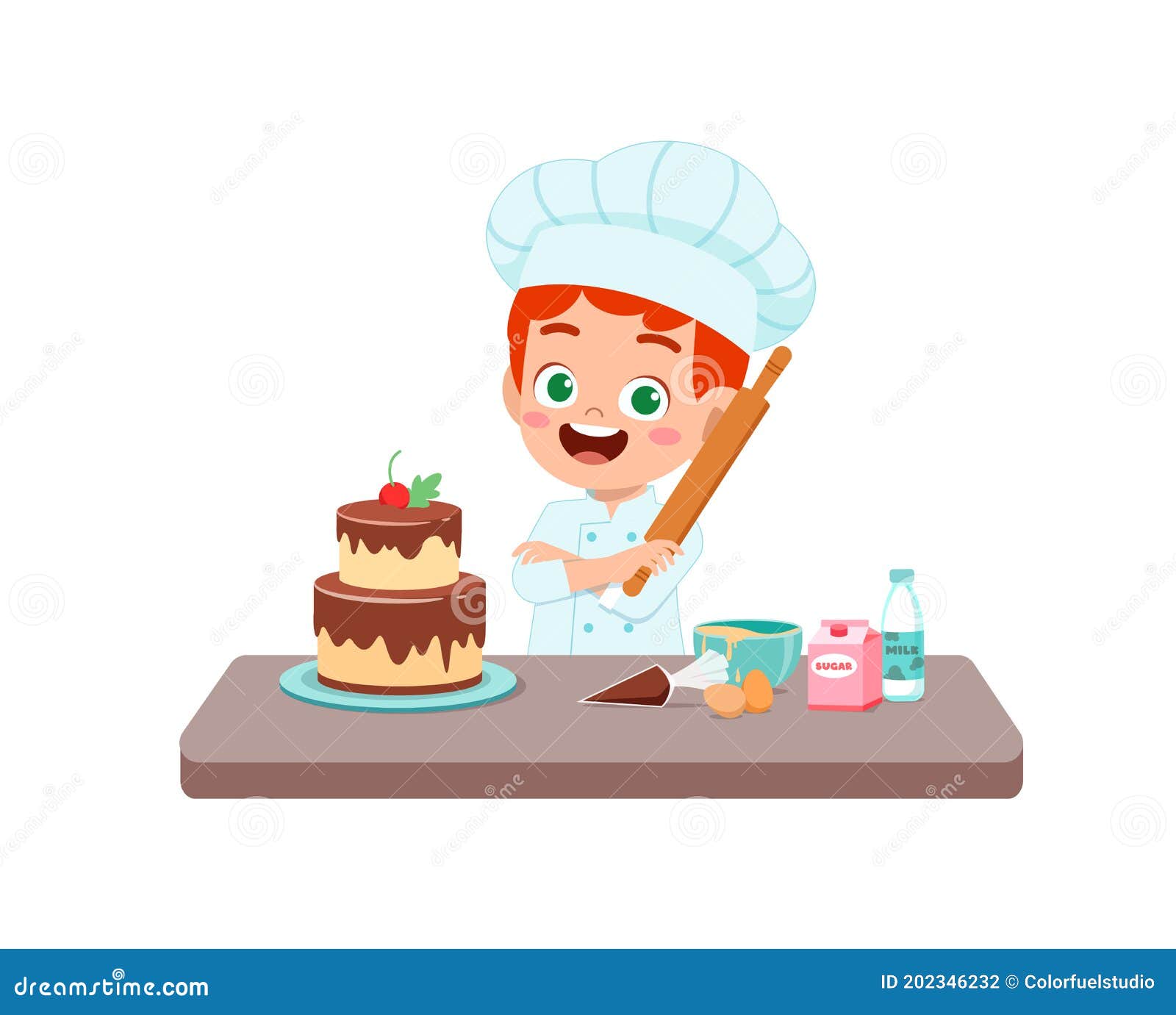 Feliz Lindo Niño Y Niña Usan Uniforme De Chef Y Cocinan Pastel De Cumpleaños  Ilustración del Vector - Ilustración de pasteles, cabrito: 202346232