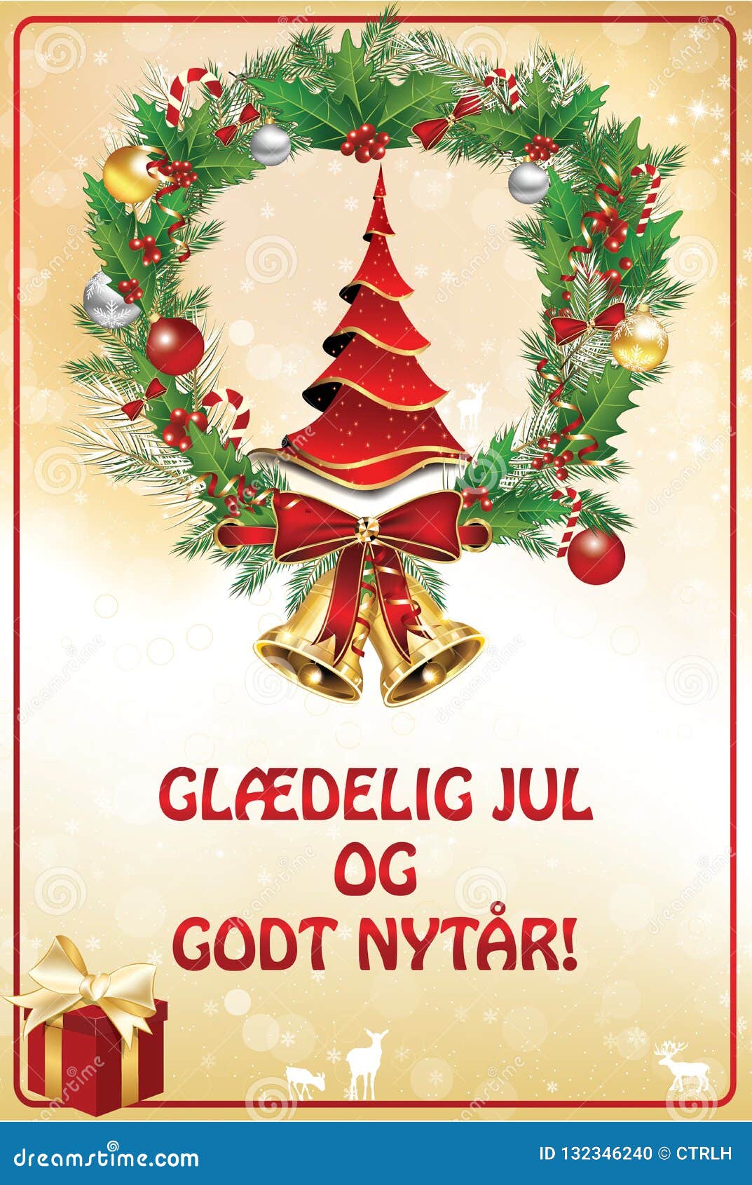 Feliz Natal E Ano Novo Feliz - Cartão Clássico Com Texto Norueguês  Ilustração Stock - Ilustração de elegante, feriados: 132346240