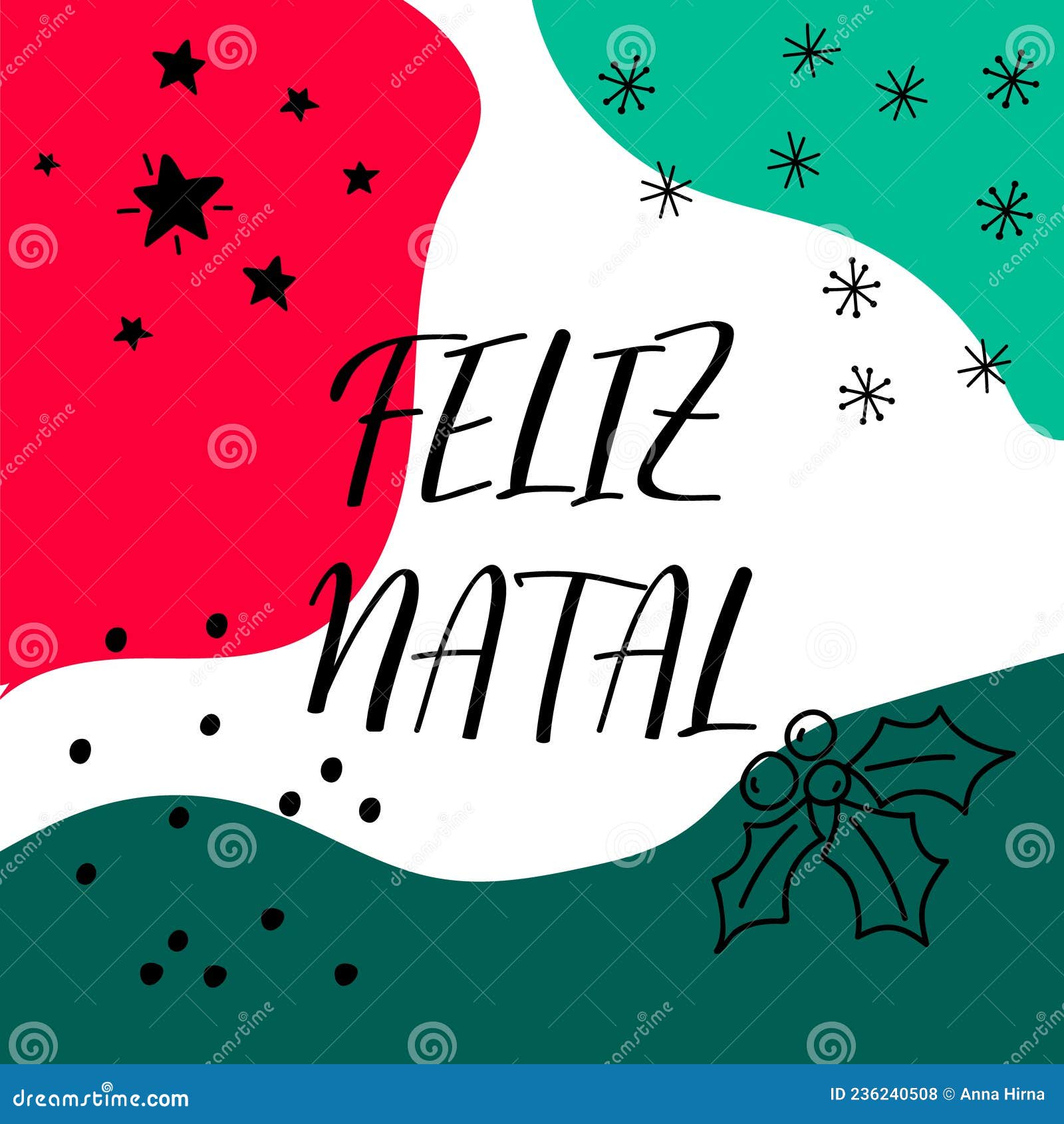 Feliz natal ilustração em português brasileiro com luzes de natal e