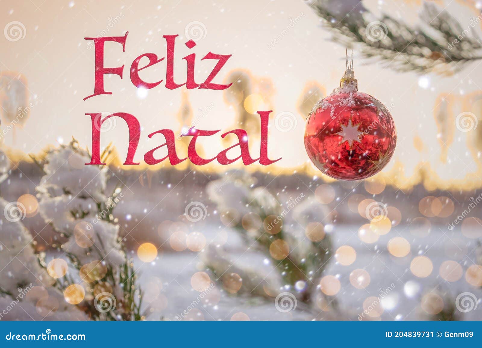Feliz Natal Significa Feliz Natal Em Português 25 De Dezembro. Fundo  Desfocado Da árvore De Natal Na Neve Imagem de Stock - Imagem de fundo,  abeto: 204839731